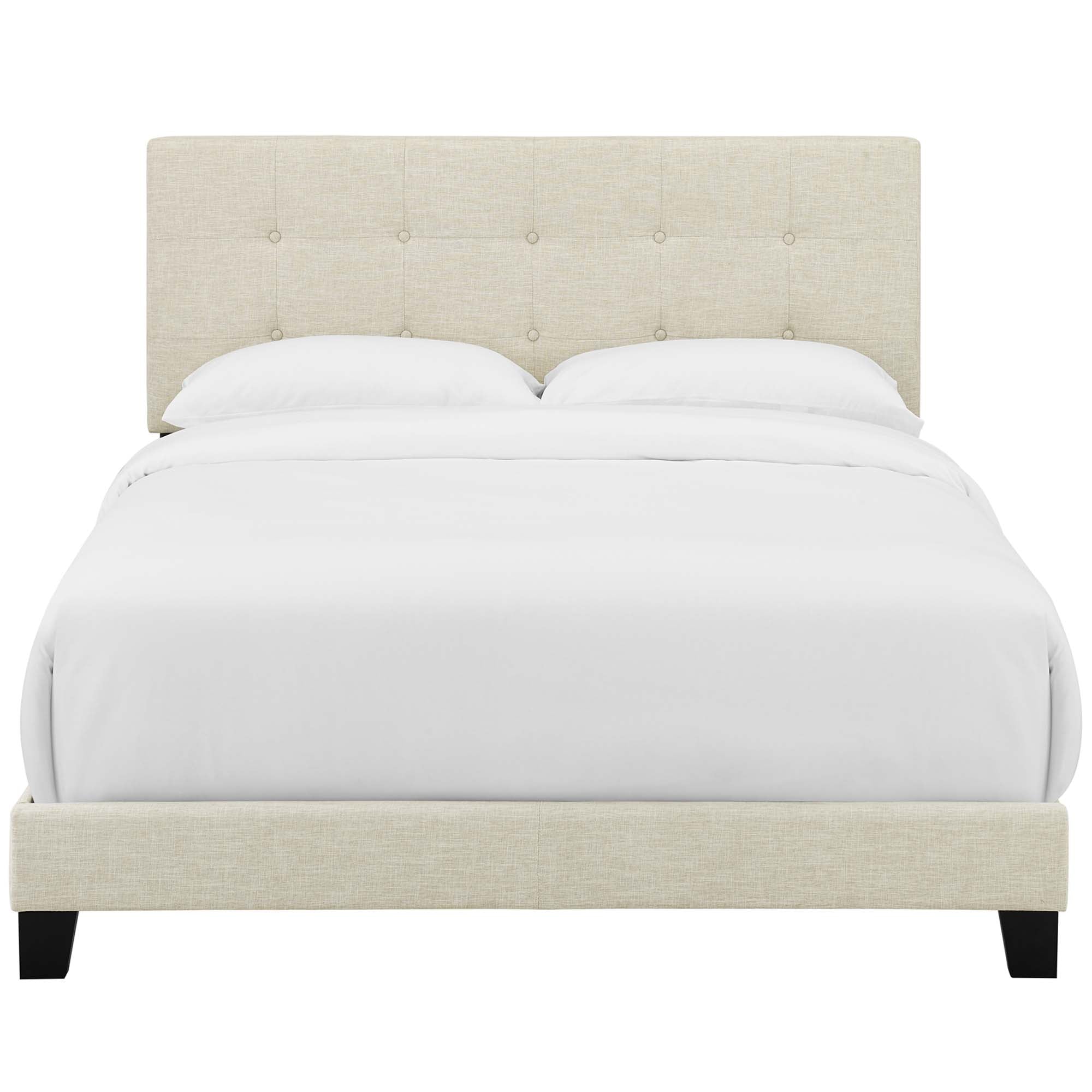 Darian Queen Upholstered Panel Bed – Beige Fabric with Button Tufted Headboard