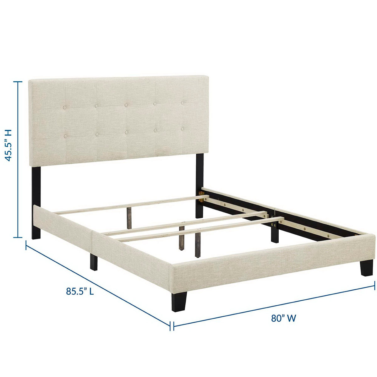 Freya King Upholstered Panel Bed – Beige Fabric with Tufted Headboard