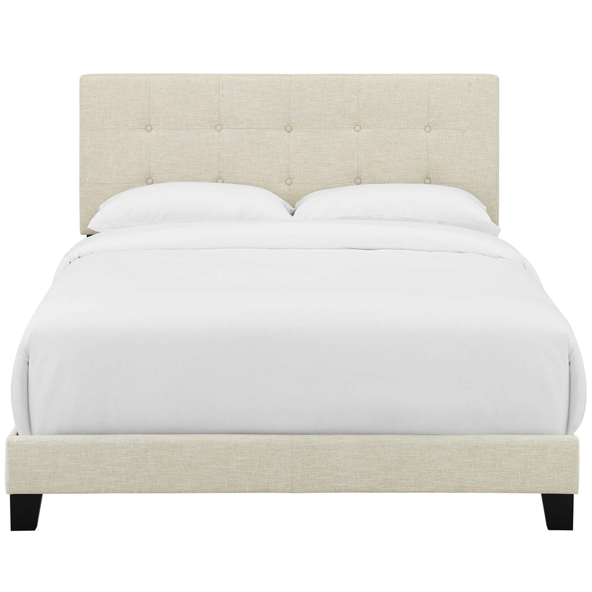 Freya King Upholstered Panel Bed – Beige Fabric with Tufted Headboard