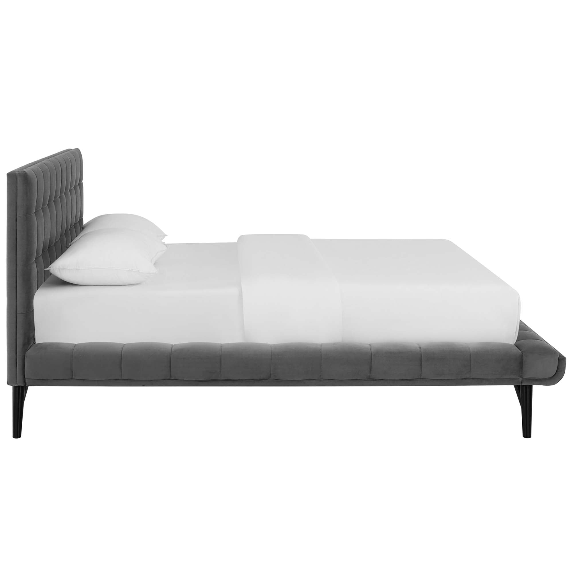 Lancaster Queen Grey Velvet Platform Bed Biscuit Tufted Upholstered Frame
