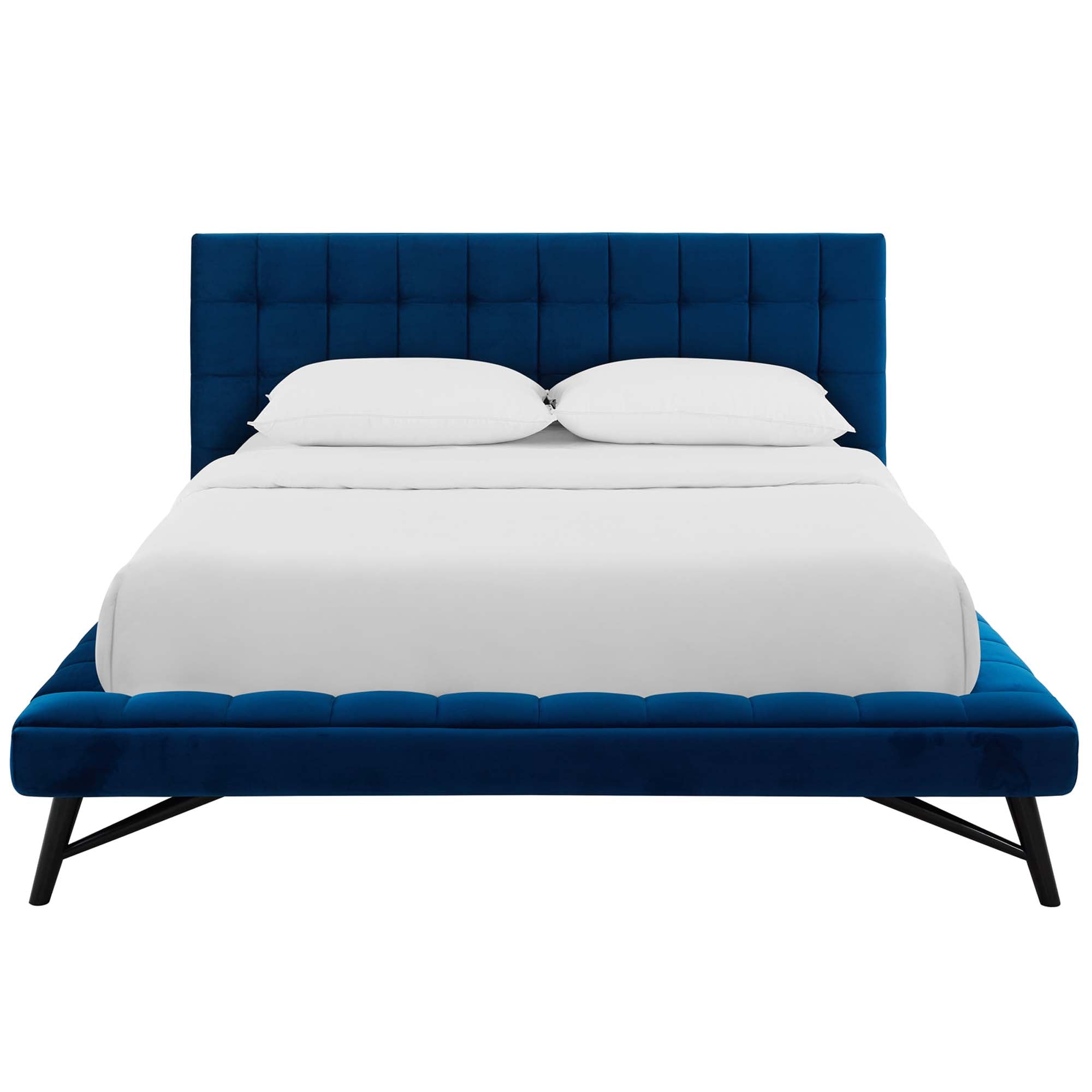 Julia Biscuit Tufted Performance Velvet Queen Platform Bed, Navy