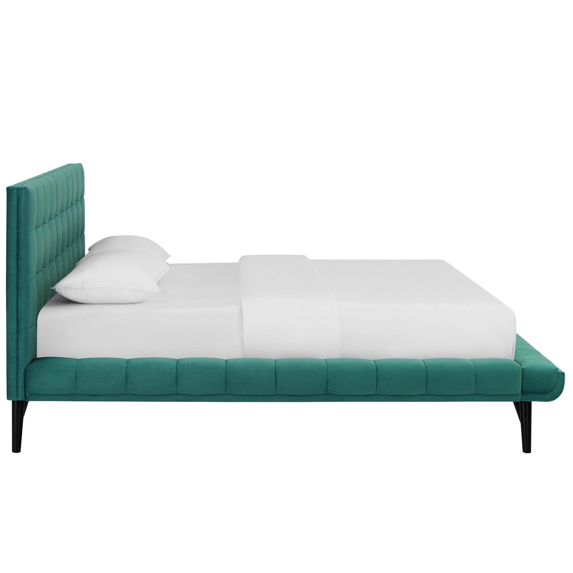 Julia Biscuit Tufted Performance Velvet Queen Platform Bed, Teal