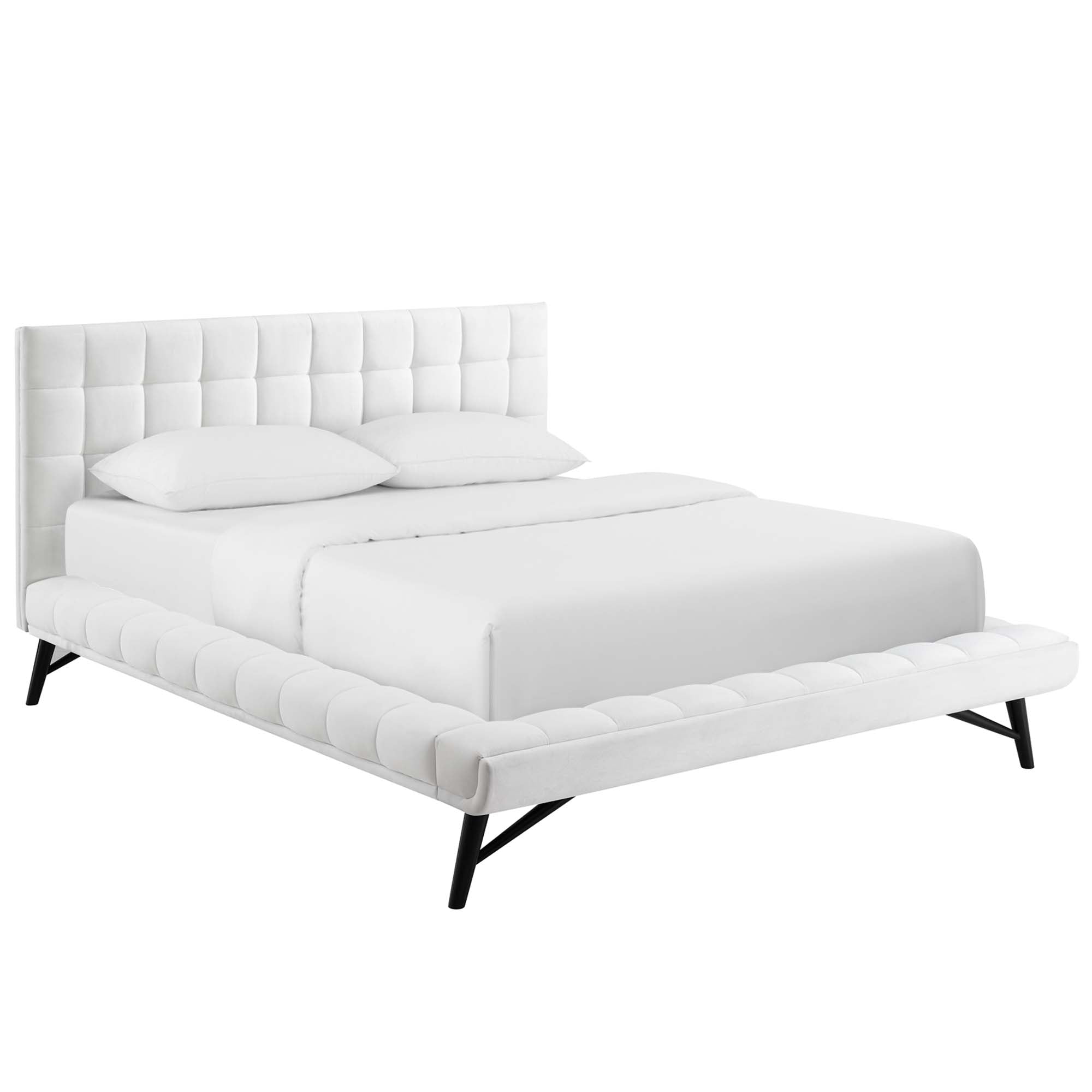 Lancaster Queen Grey Velvet Platform Bed – Biscuit Tufted Upholstered Frame