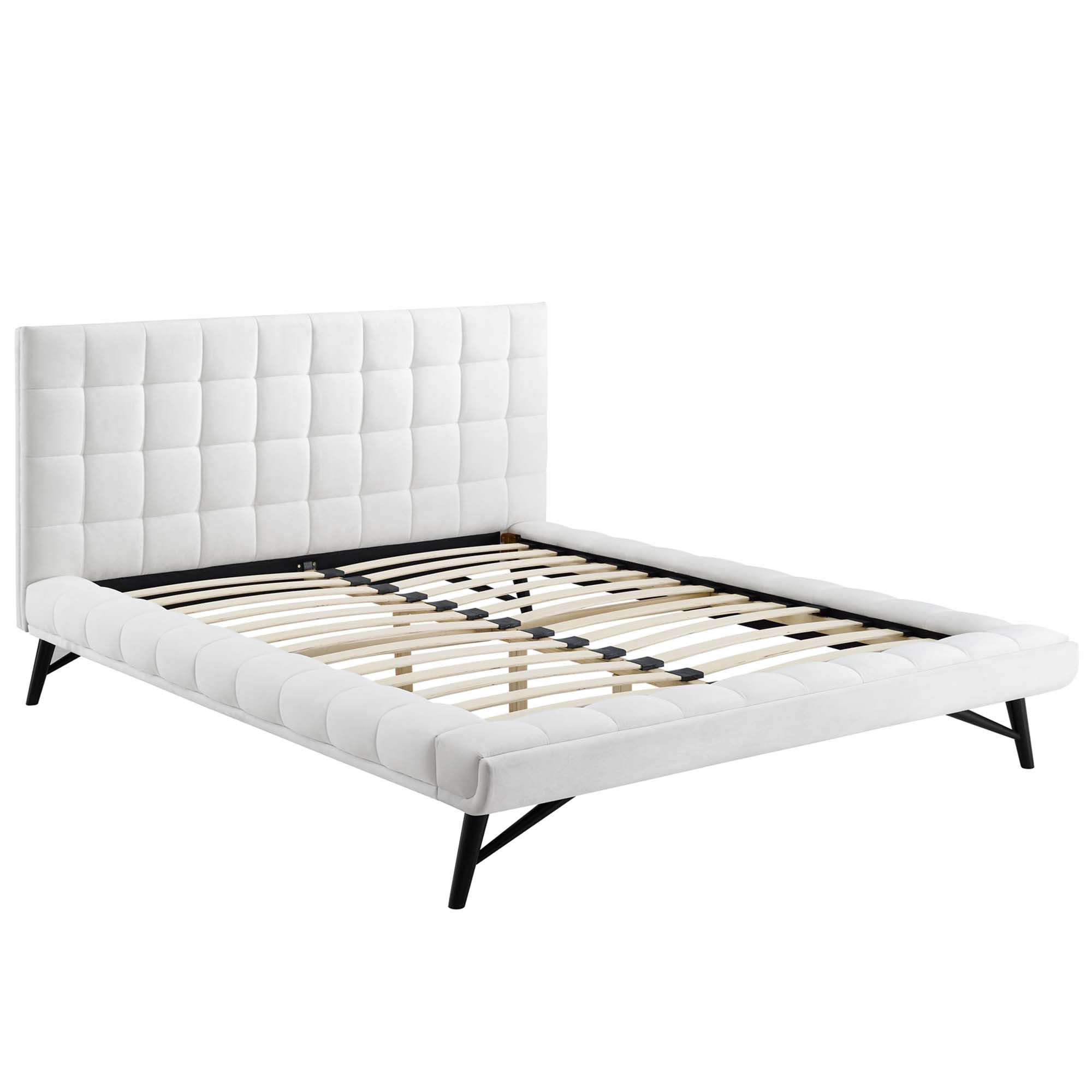 Julia Biscuit Tufted Performance Velvet Queen Platform Bed, White