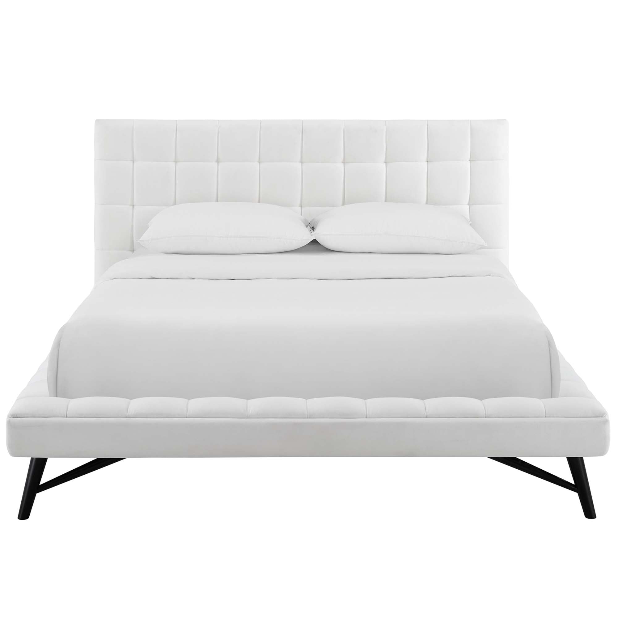 Julia Biscuit Tufted Performance Velvet Queen Platform Bed, White