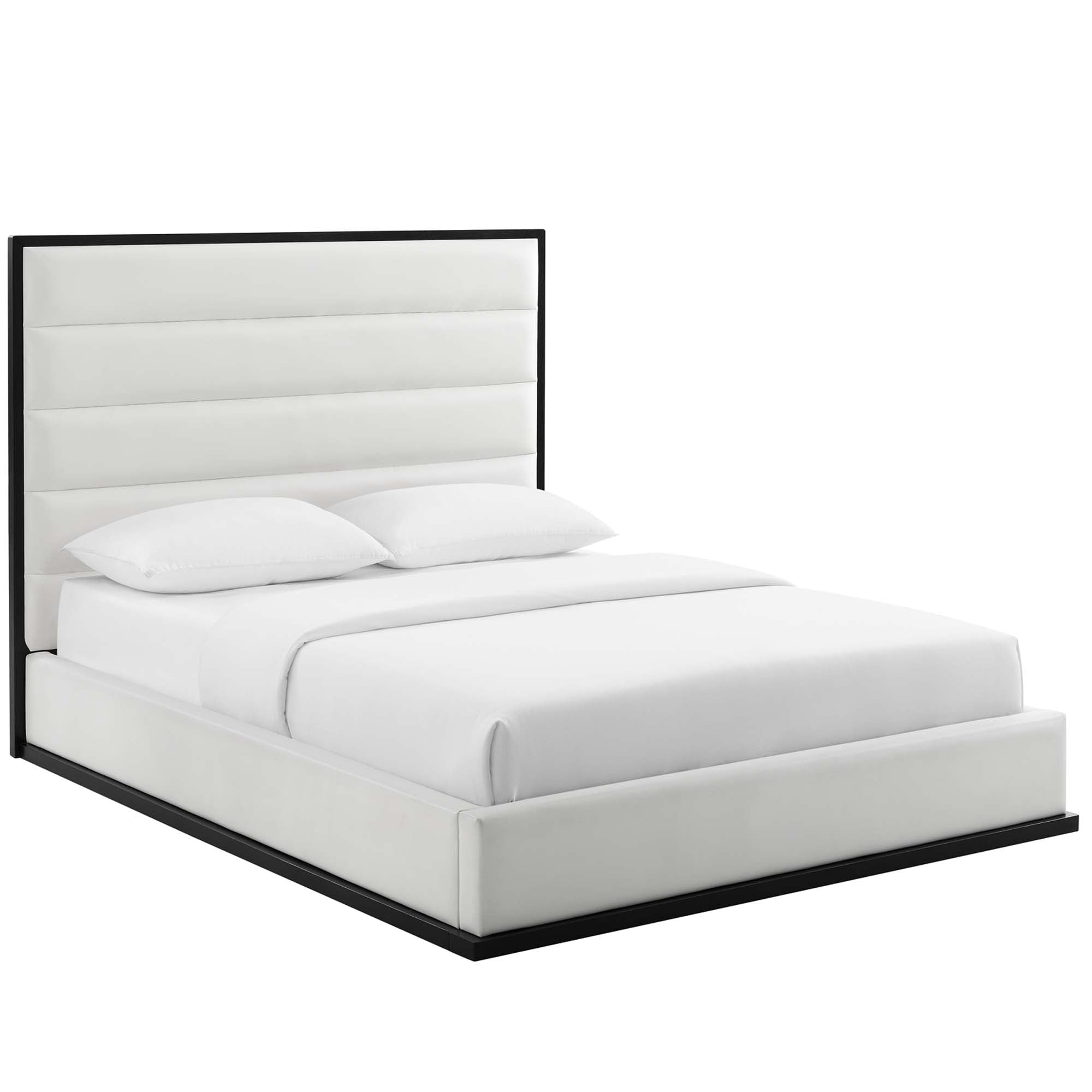 Cabana Queen White Faux Leather Platform Bed – Modern Upholstered Bedroom Furniture