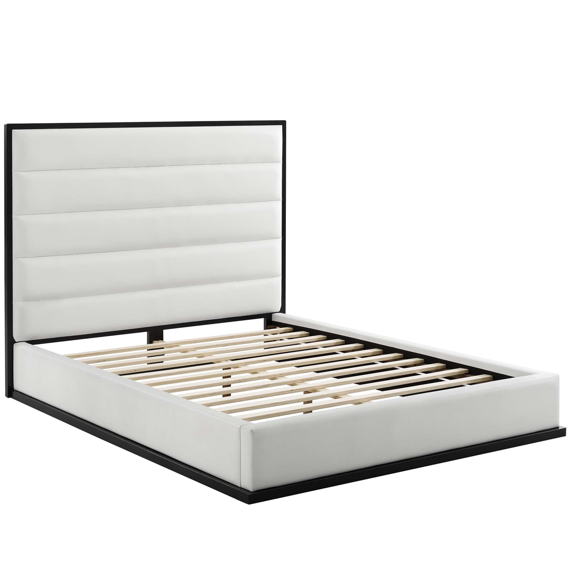 Cabana Queen White Faux Leather Platform Bed – Modern Upholstered Bedroom Furniture