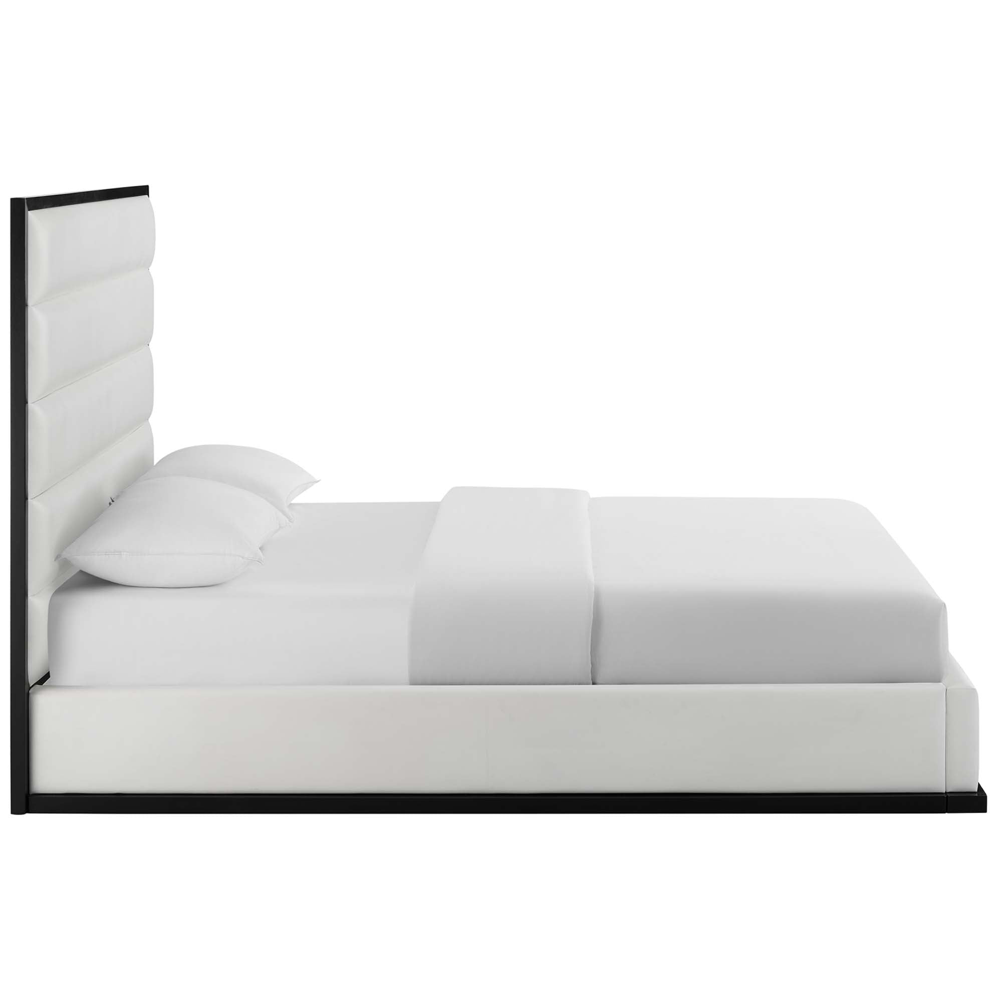 Cabana Queen White Faux Leather Platform Bed – Modern Upholstered Bedroom Furniture