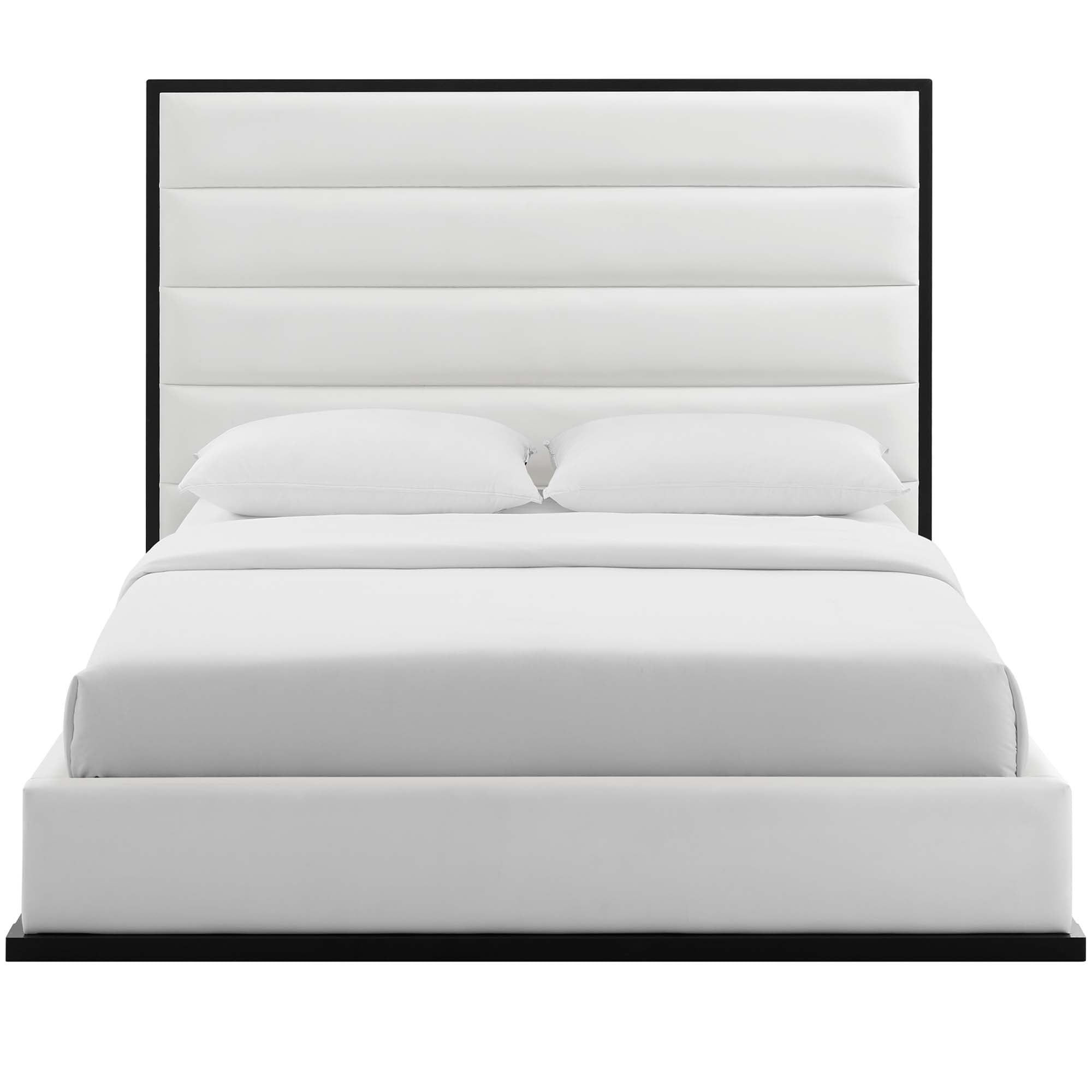 Cabana Queen White Faux Leather Platform Bed – Modern Upholstered Bedroom Furniture