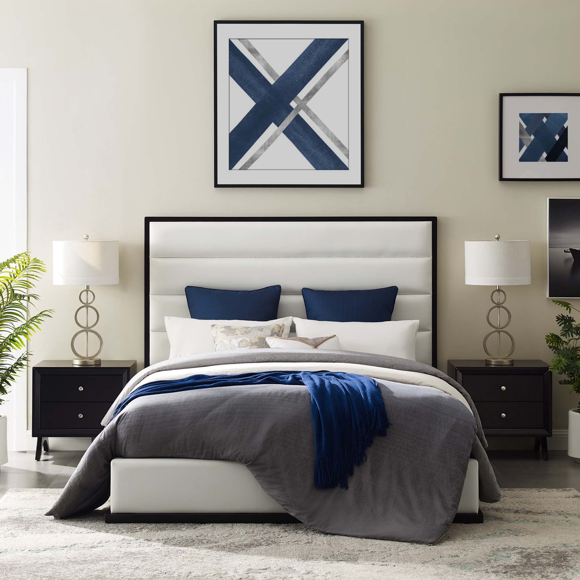 Cabana Queen White Faux Leather Platform Bed – Modern Upholstered Bedroom Furniture