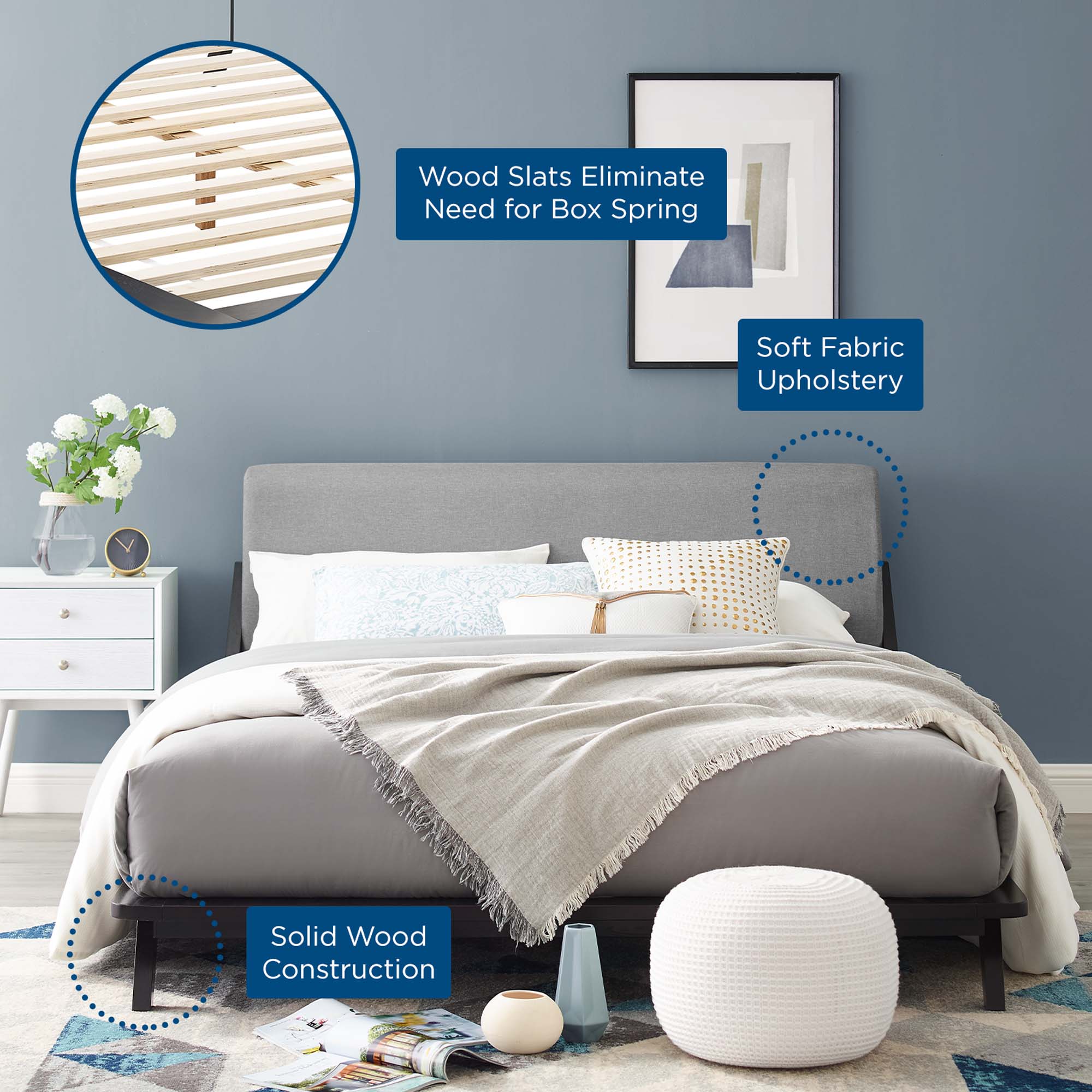 Wynrose Queen Upholstered Platform Bed – Cappuccino Grey Memory Foam Ready