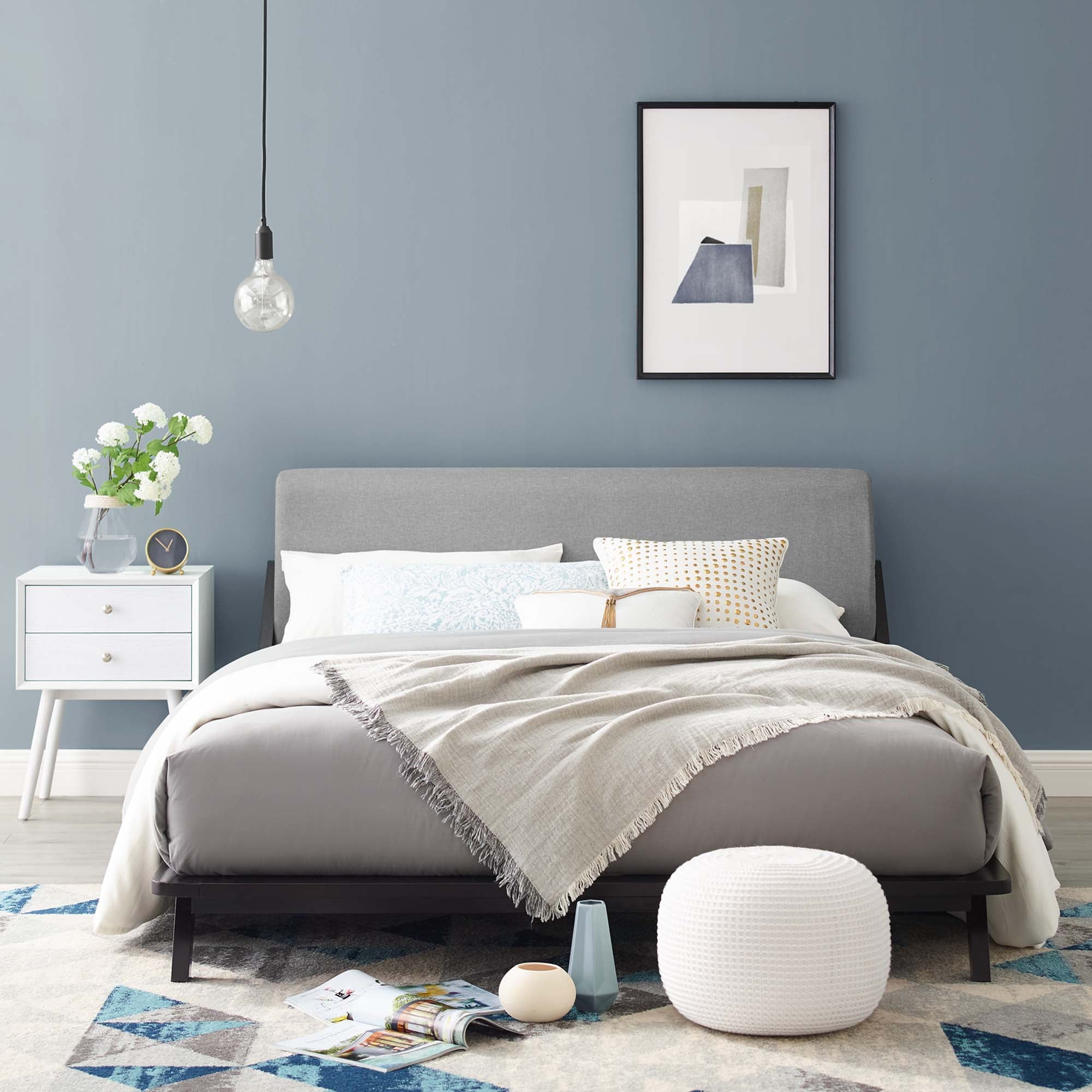 Wynrose Queen Upholstered Platform Bed – Cappuccino Grey Memory Foam Ready