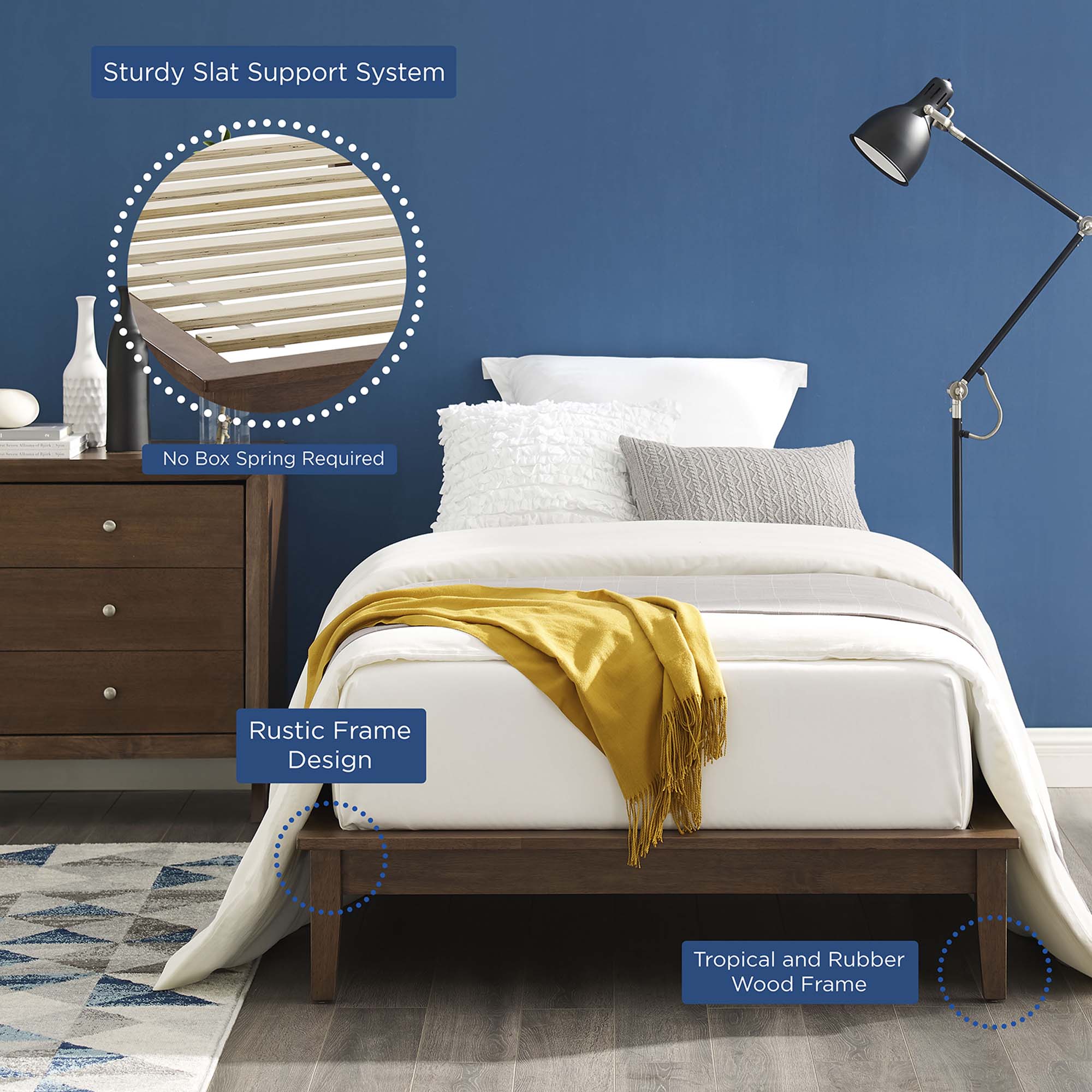 Lodge Wood Twin Platform Bed Frame, Cappuccino