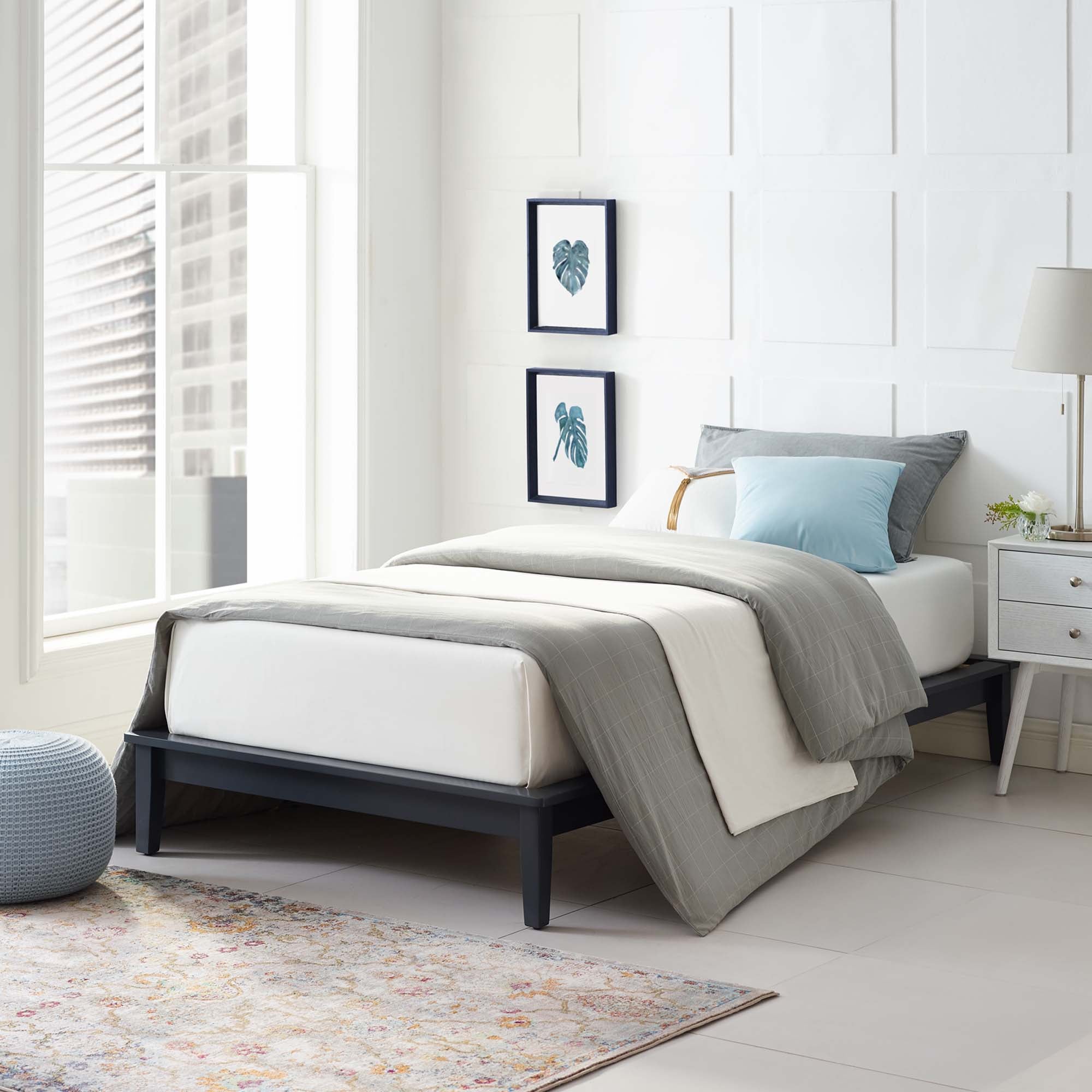Baron Grey Twin Wood Platform Bed Frame – Rustic Solid Wood Design