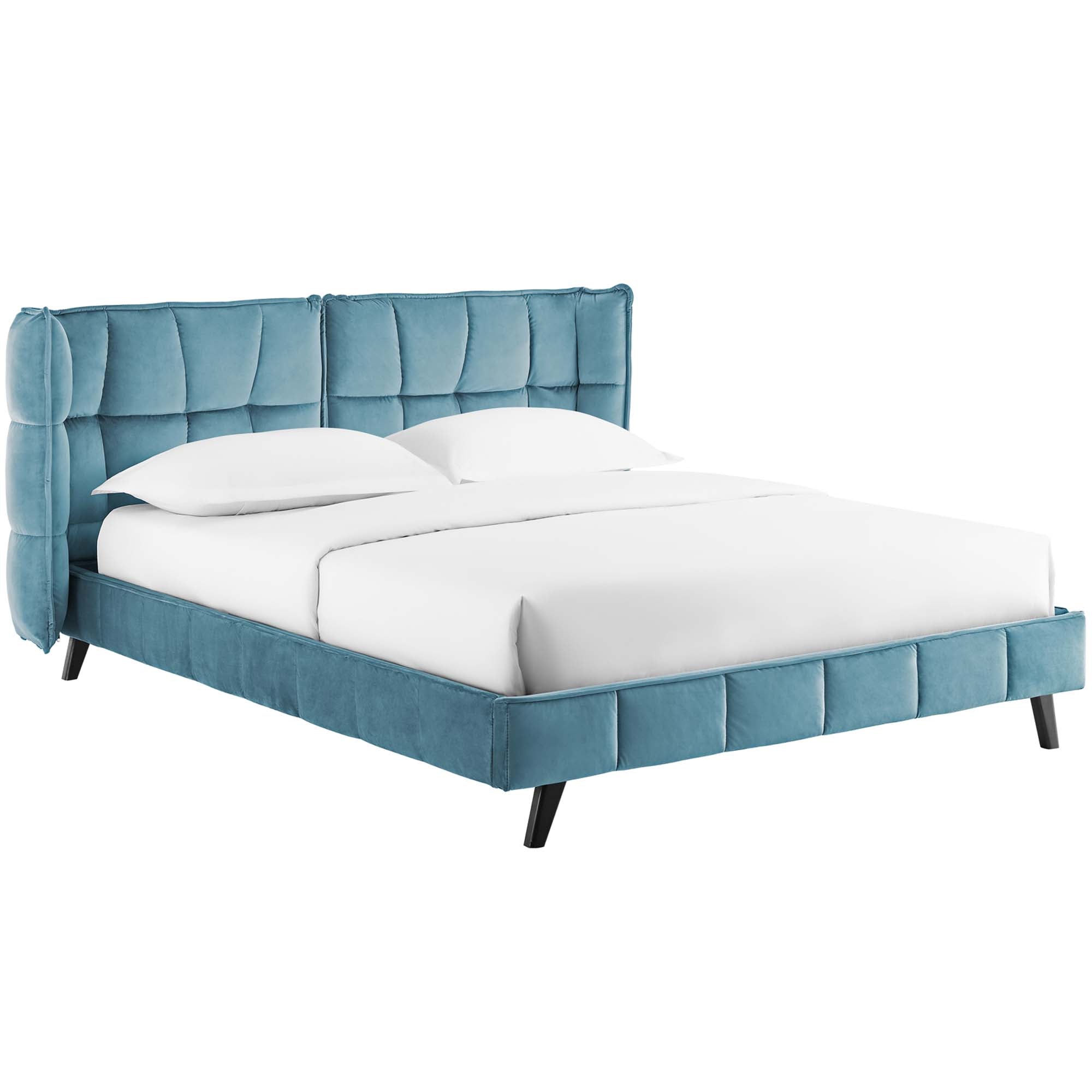 Braithe Sea Queen Performance Velvet Platform Bed – Wingback Design