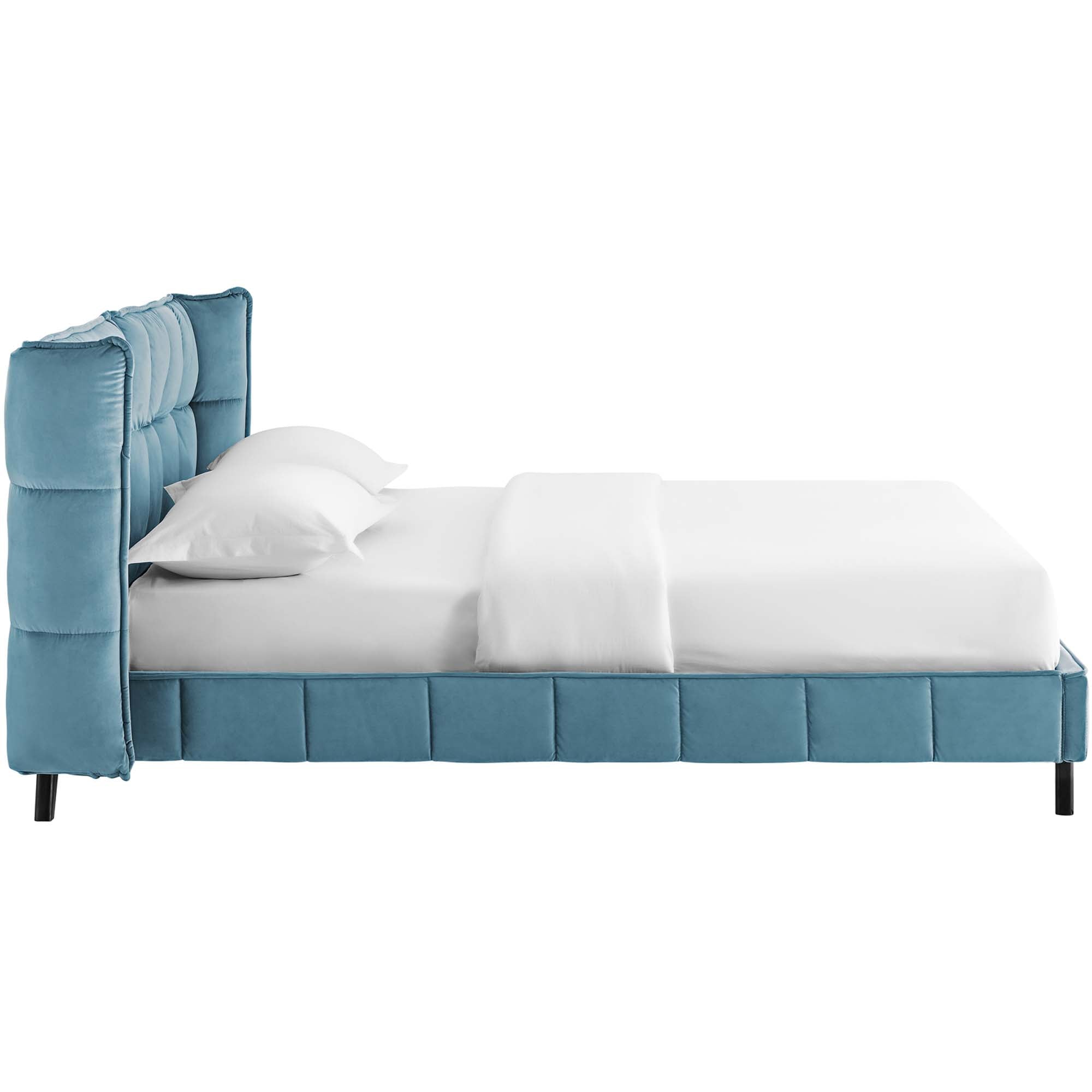 Braithe Sea Queen Performance Velvet Platform Bed – Wingback Design