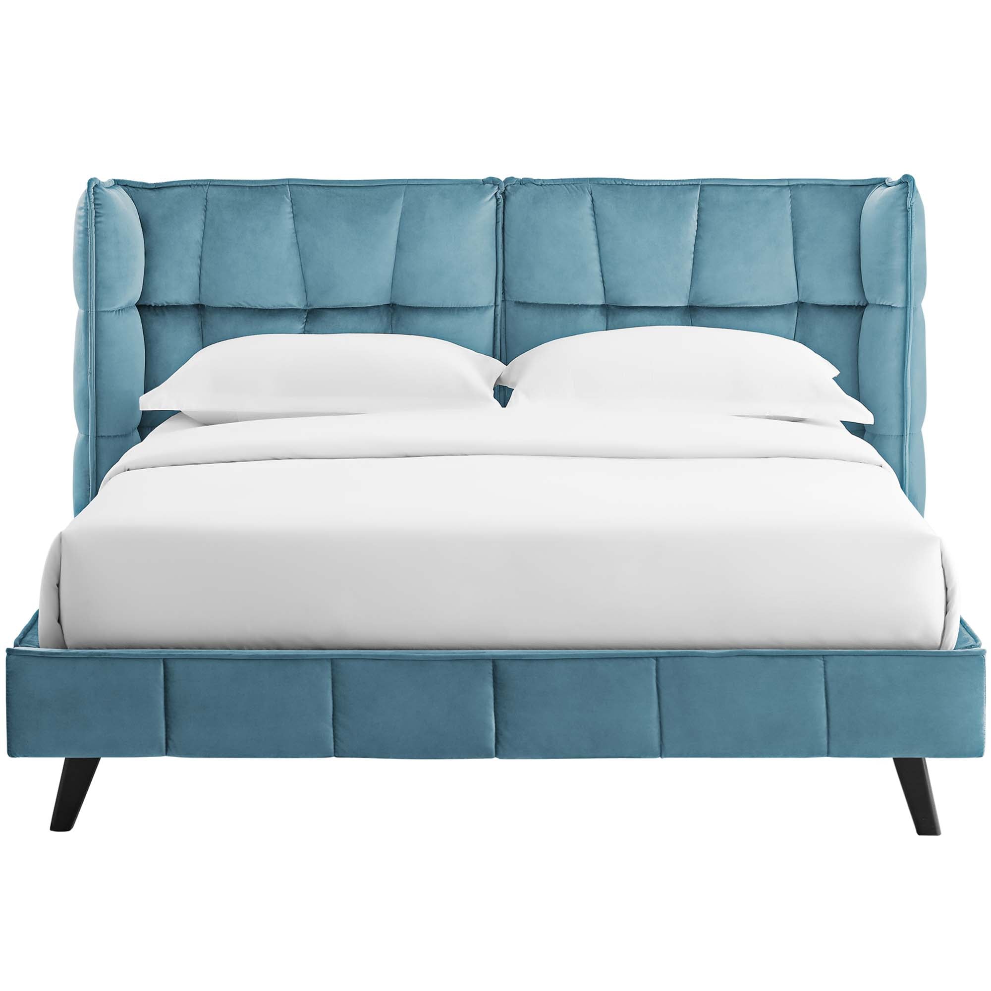 Braithe Sea Queen Performance Velvet Platform Bed – Wingback Design