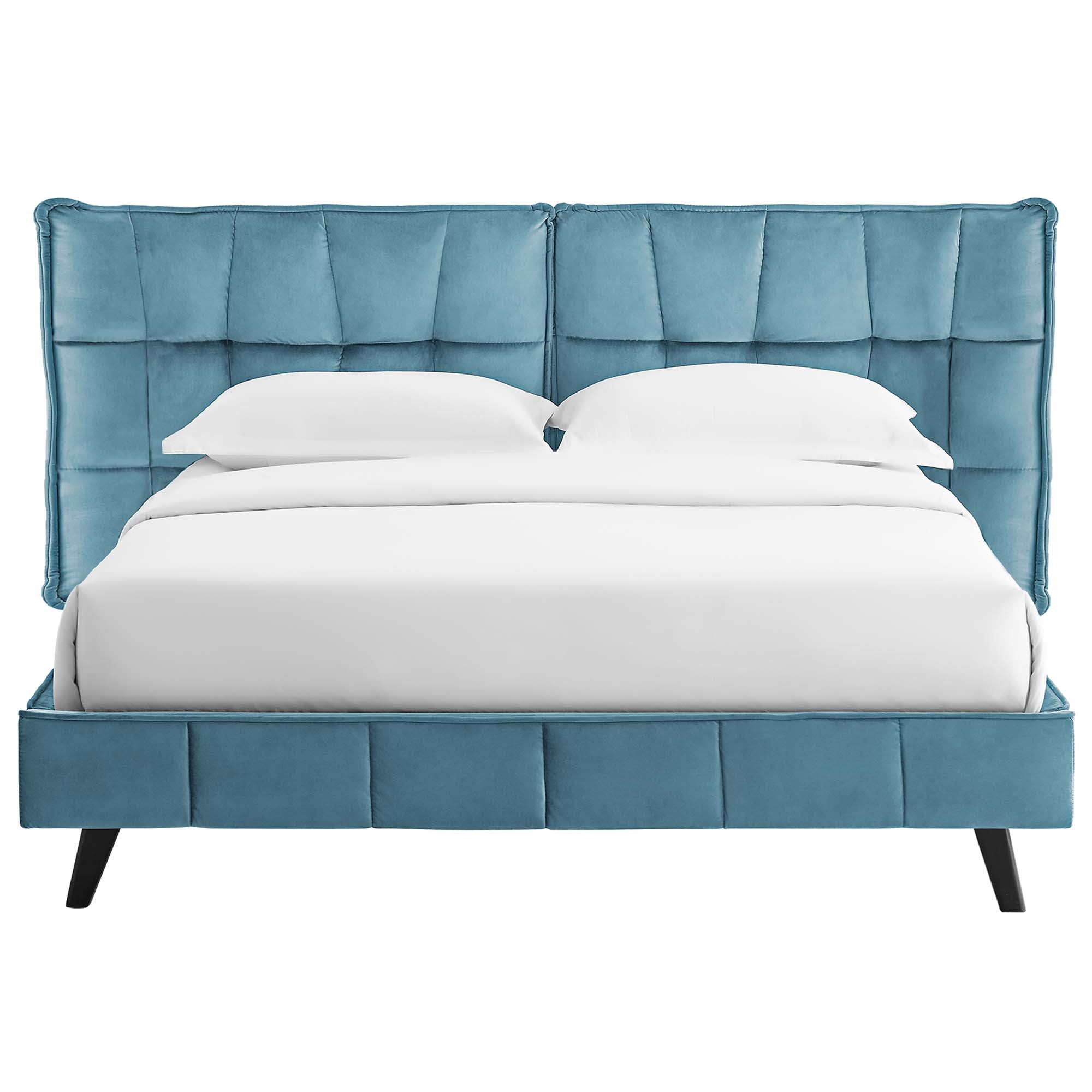 Braithe Sea Queen Performance Velvet Platform Bed – Wingback Design