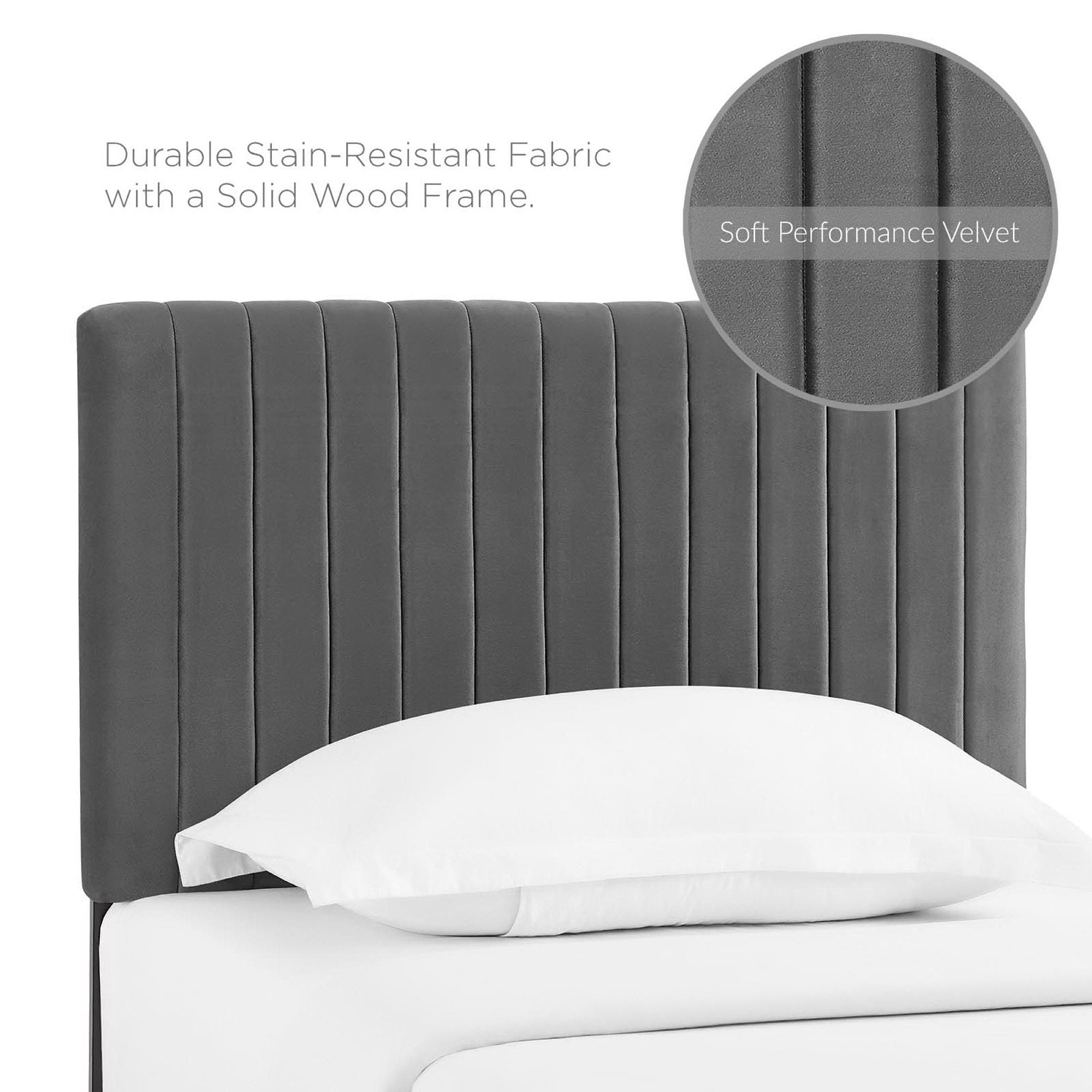 Keira Performance Velvet Twin Headboard, Gray
