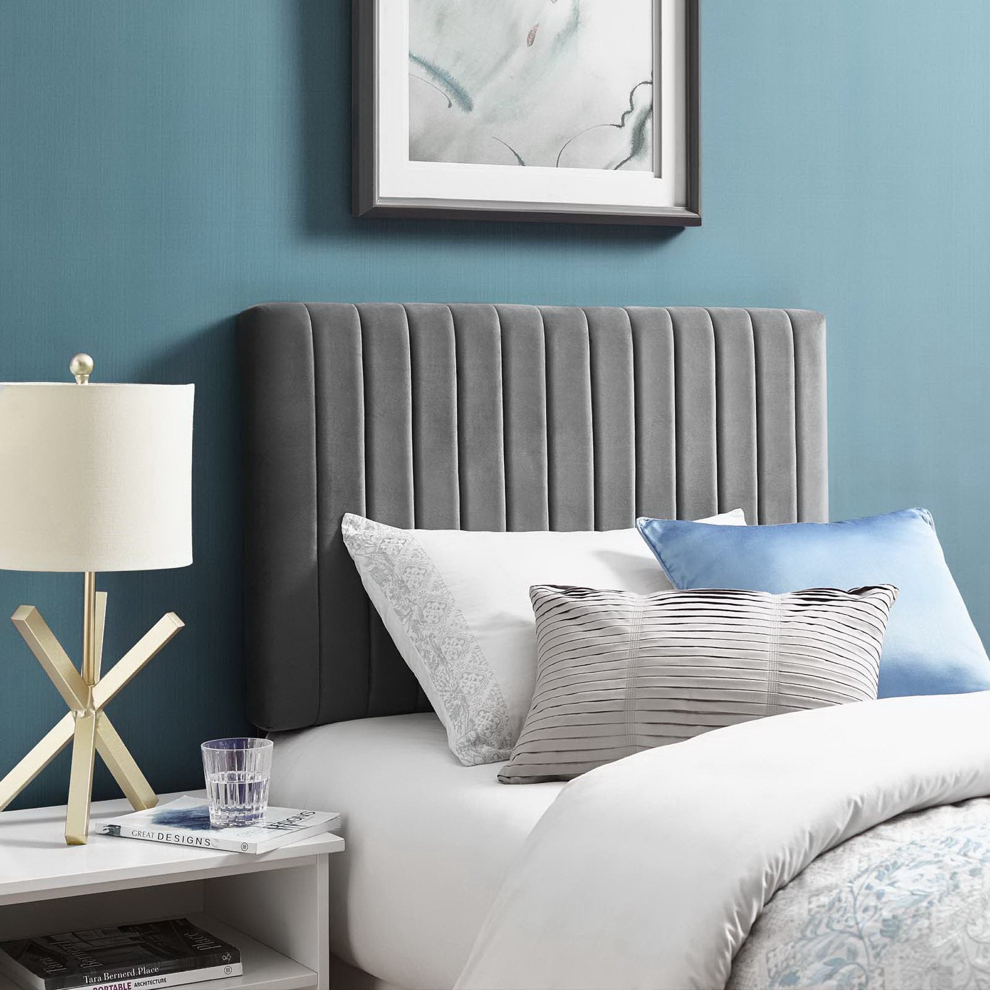 Keira Performance Velvet Twin Headboard, Gray