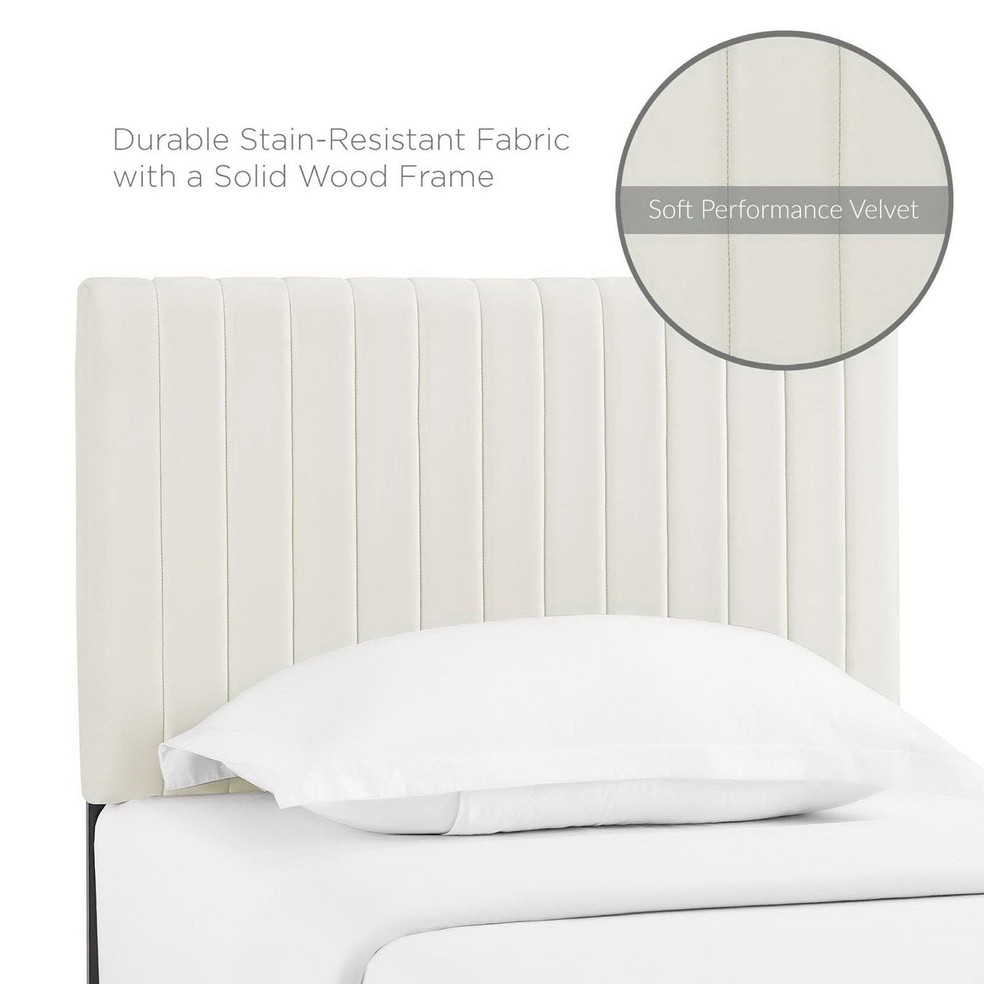 Keira Performance Velvet Twin Headboard, Ivory