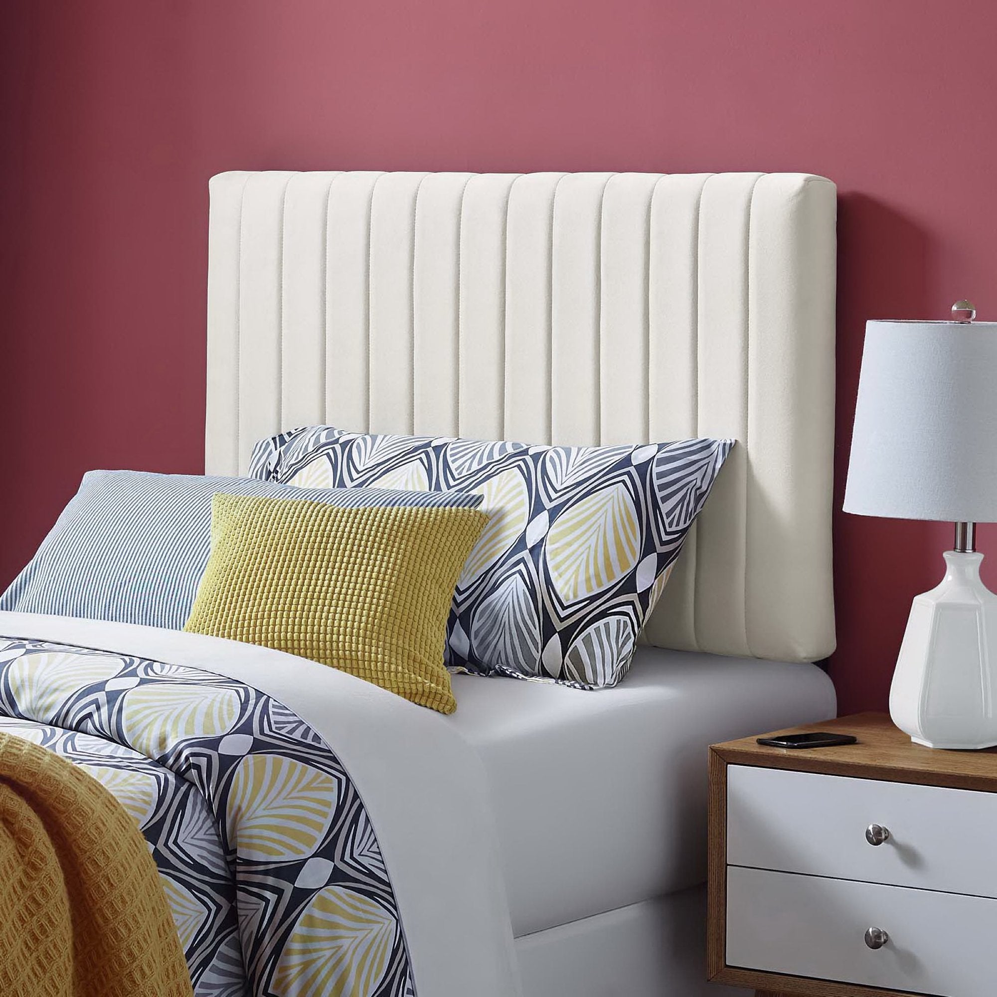 Keira Performance Velvet Twin Headboard, Ivory
