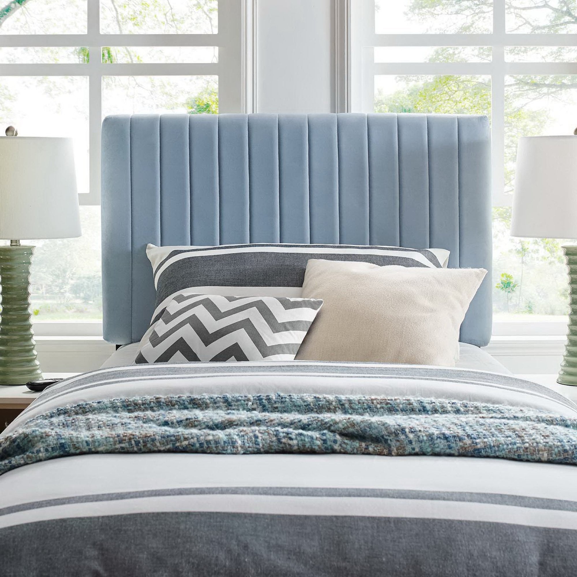 Keira Performance Velvet Twin Headboard, Light Blue