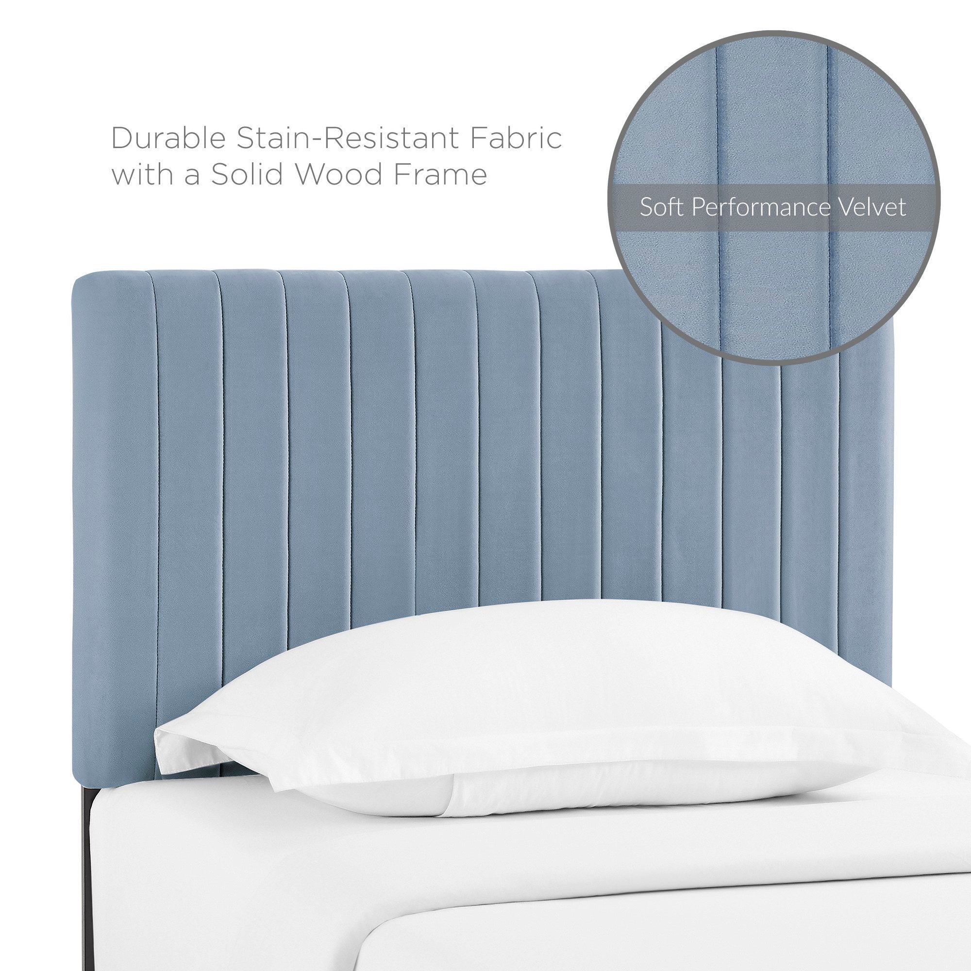 Keira Performance Velvet Twin Headboard, Light Blue