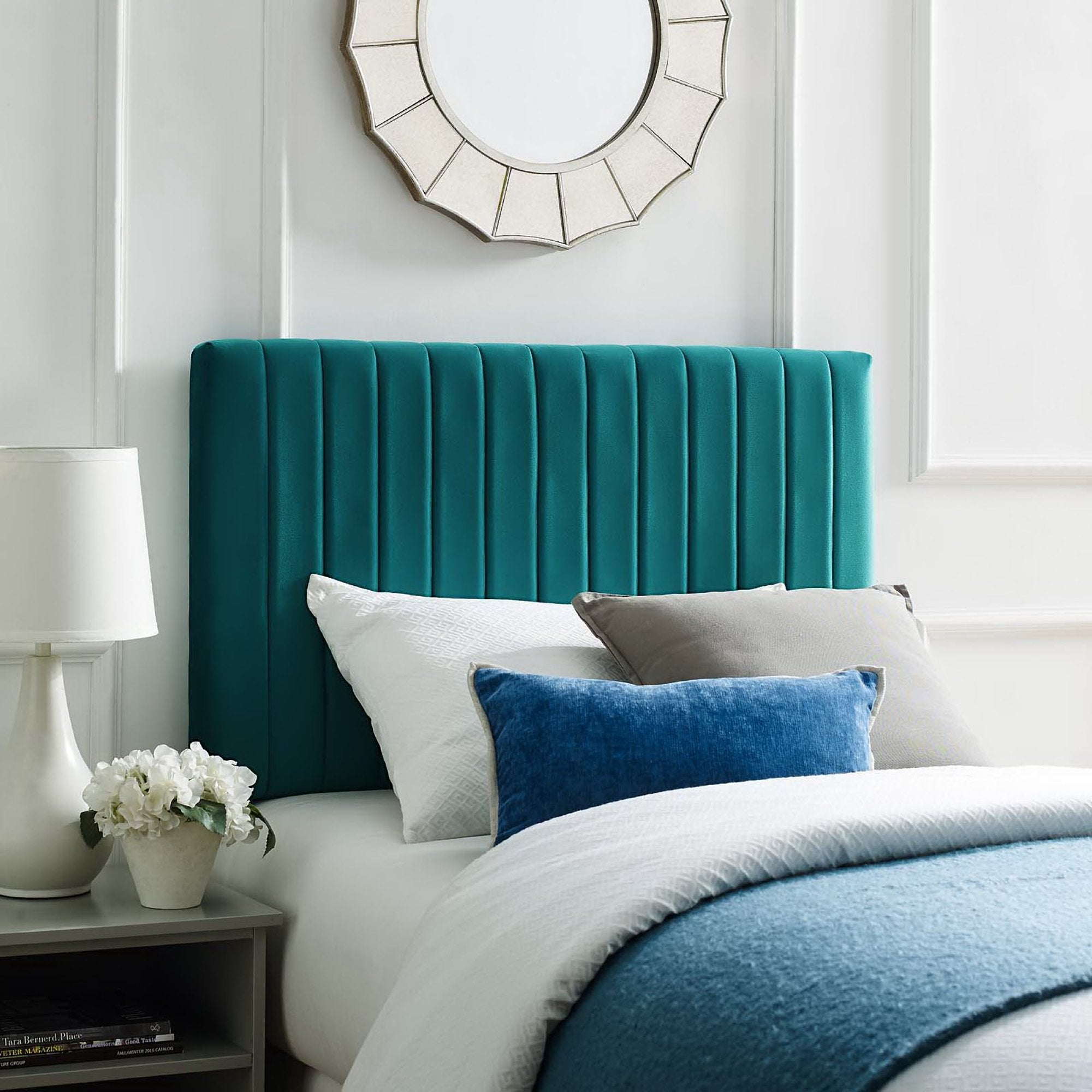 Keira Performance Velvet Twin Headboard, Teal