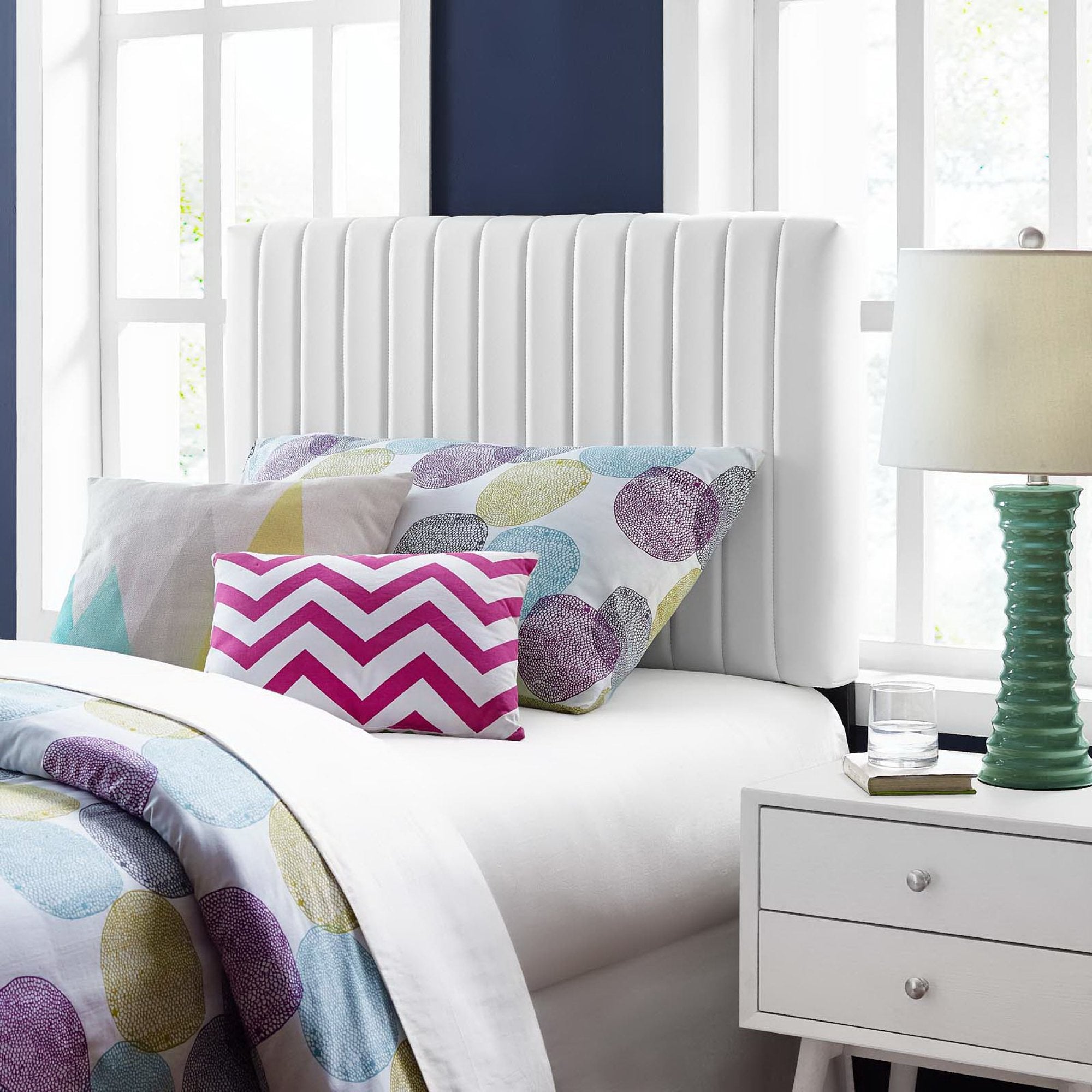 Keira Faux Leather Twin Headboard, White