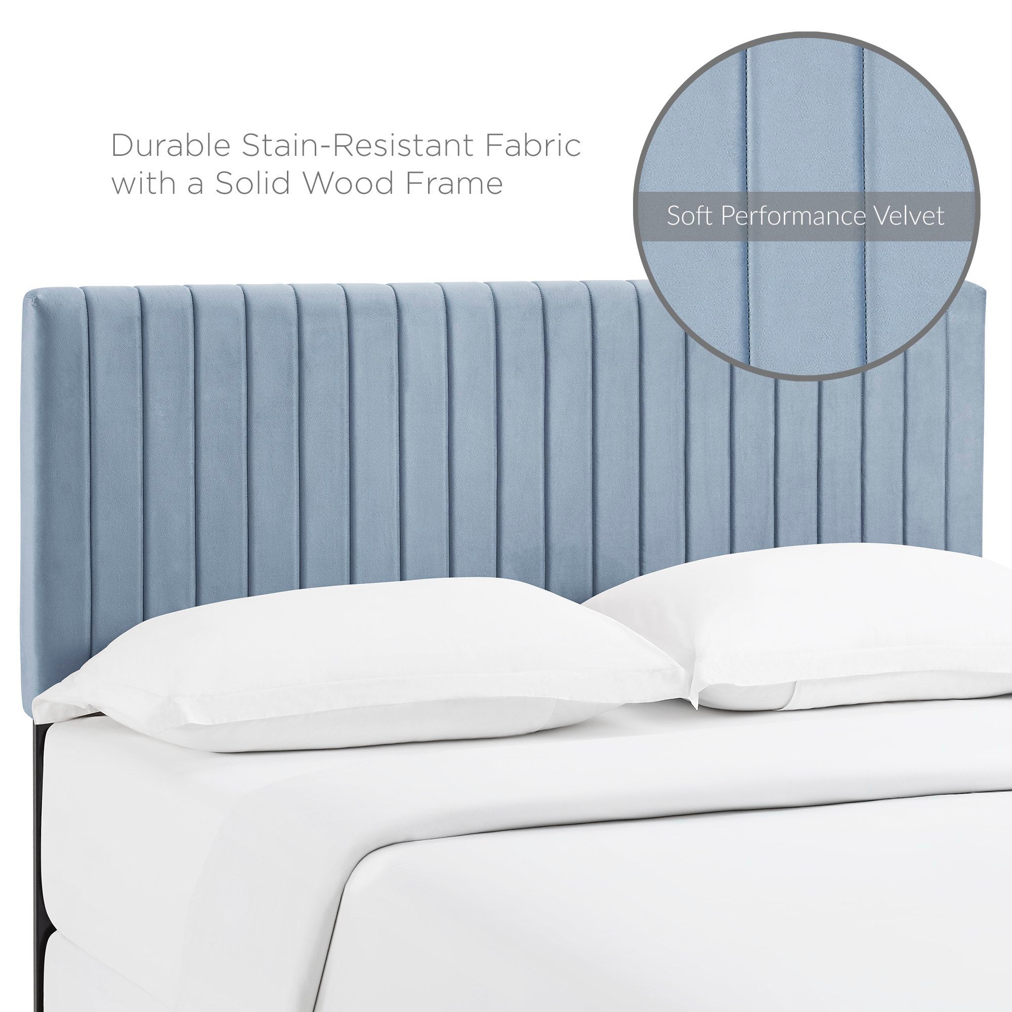 Keira Performance Velvet Full / Queen Headboard, Light Blue
