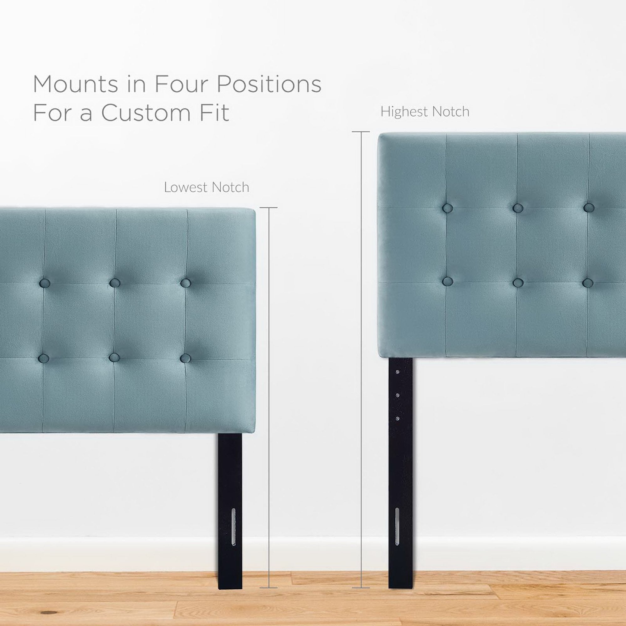 Emily Biscuit Tufted Performance Velvet Twin Headboard, Light Blue