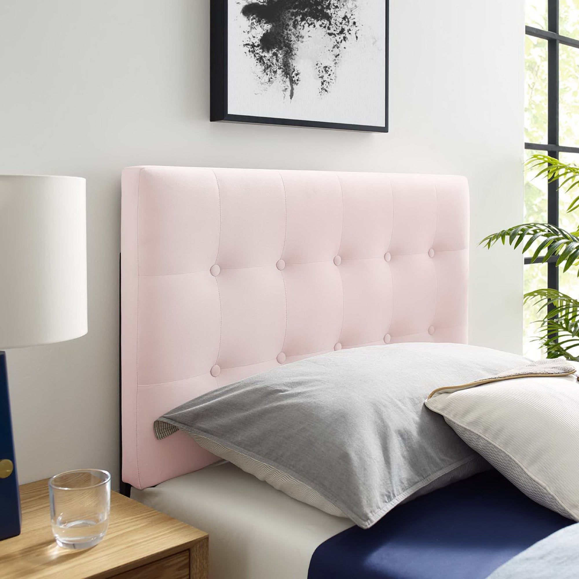 Emily Biscuit Tufted Performance Velvet Twin Headboard, Pink