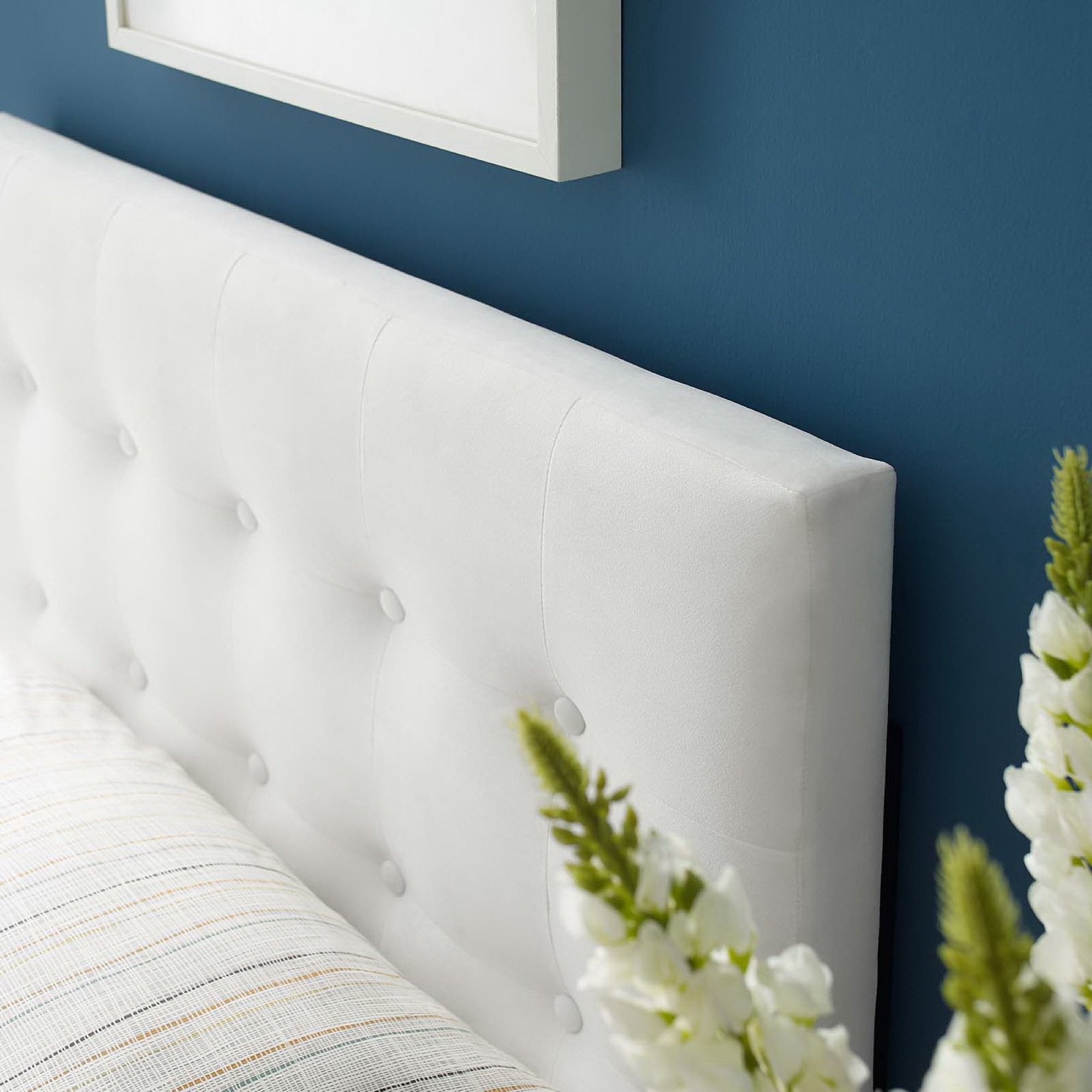 Emily Biscuit Tufted Performance Velvet Twin Headboard, White