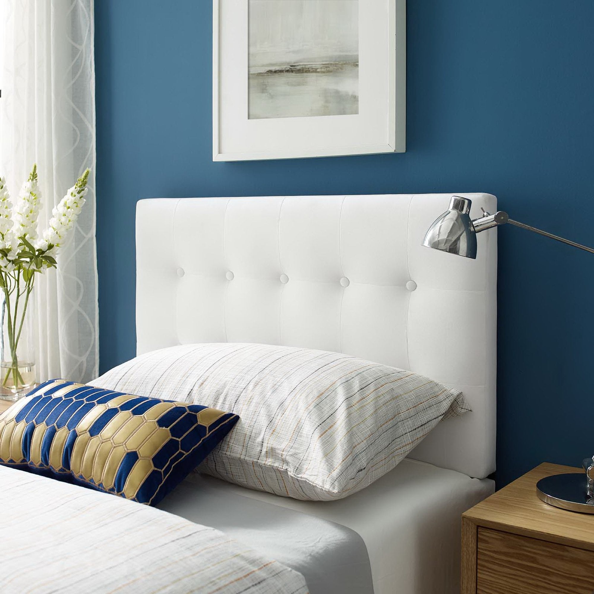 Emily Biscuit Tufted Performance Velvet Twin Headboard, White