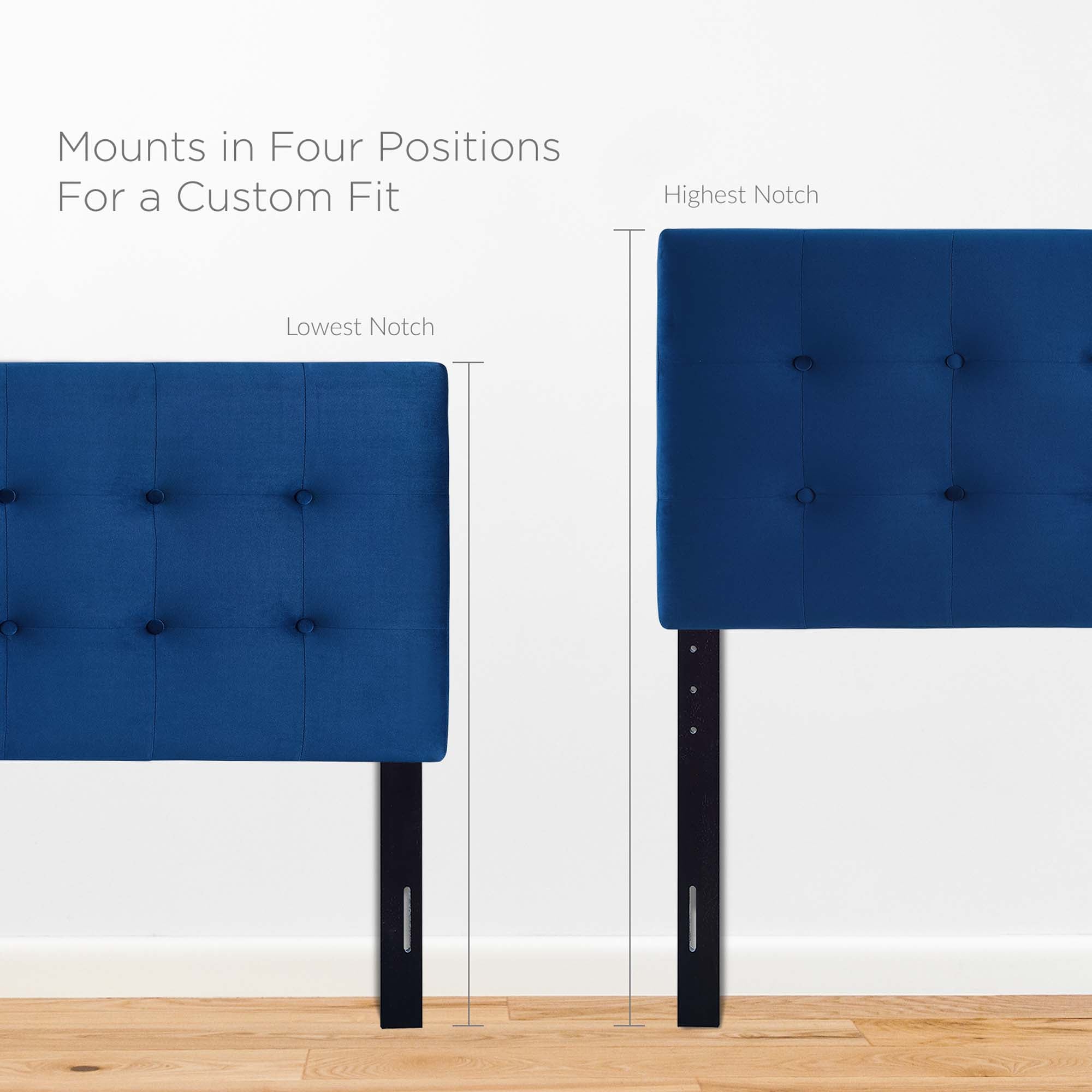 Emily Biscuit Tufted Performance Velvet Queen Headboard, Navy