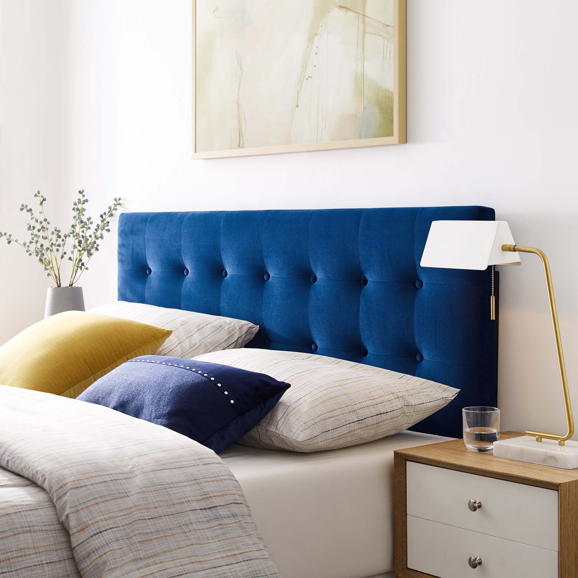 Emily Biscuit Tufted Performance Velvet Queen Headboard, Navy