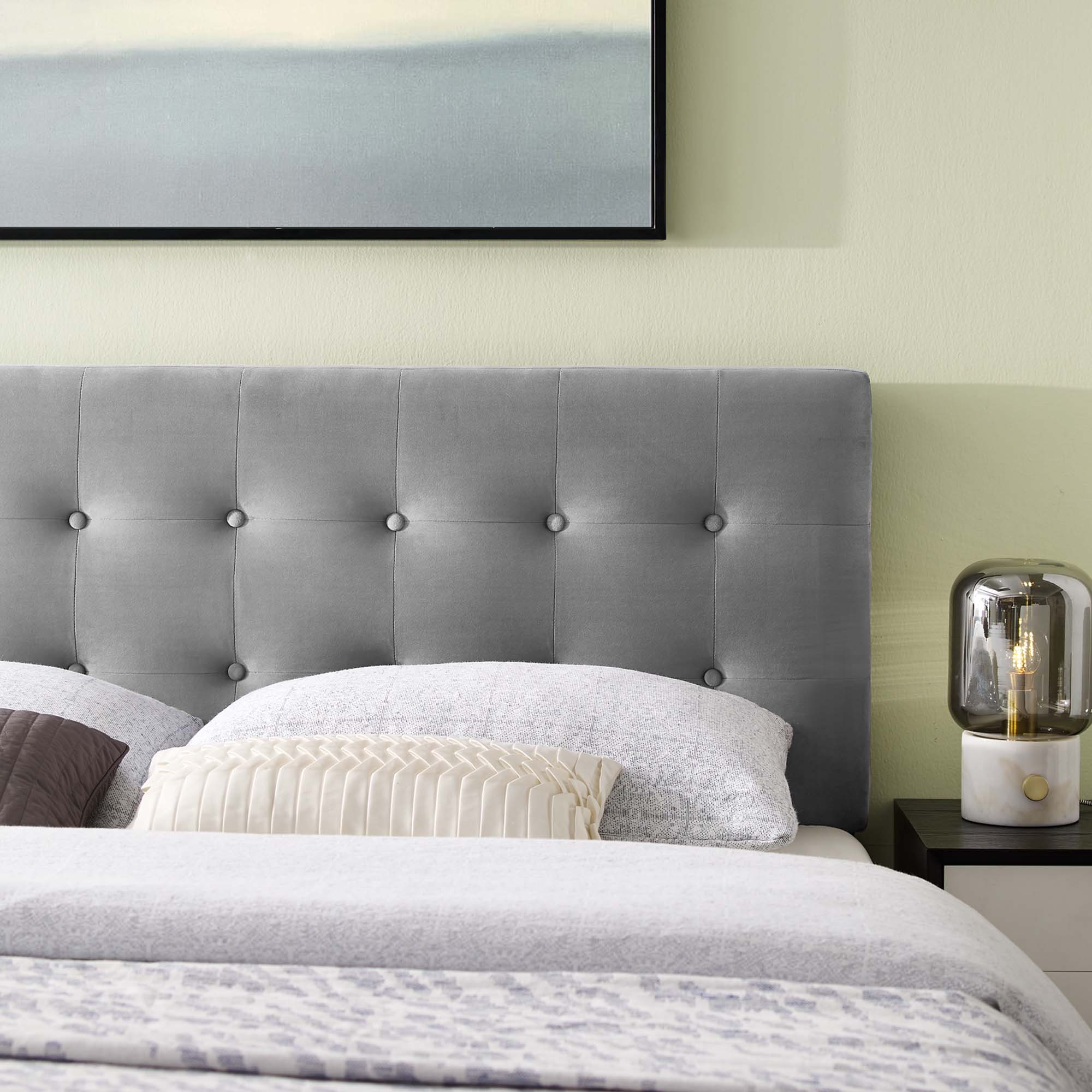 Emily Biscuit Tufted Performance Velvet King Headboard, Gray