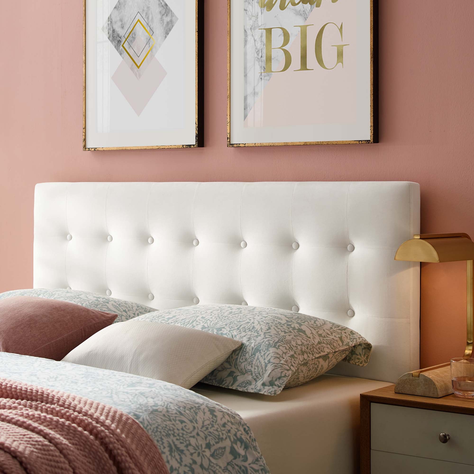 Emily Biscuit Tufted Performance Velvet King Headboard, White