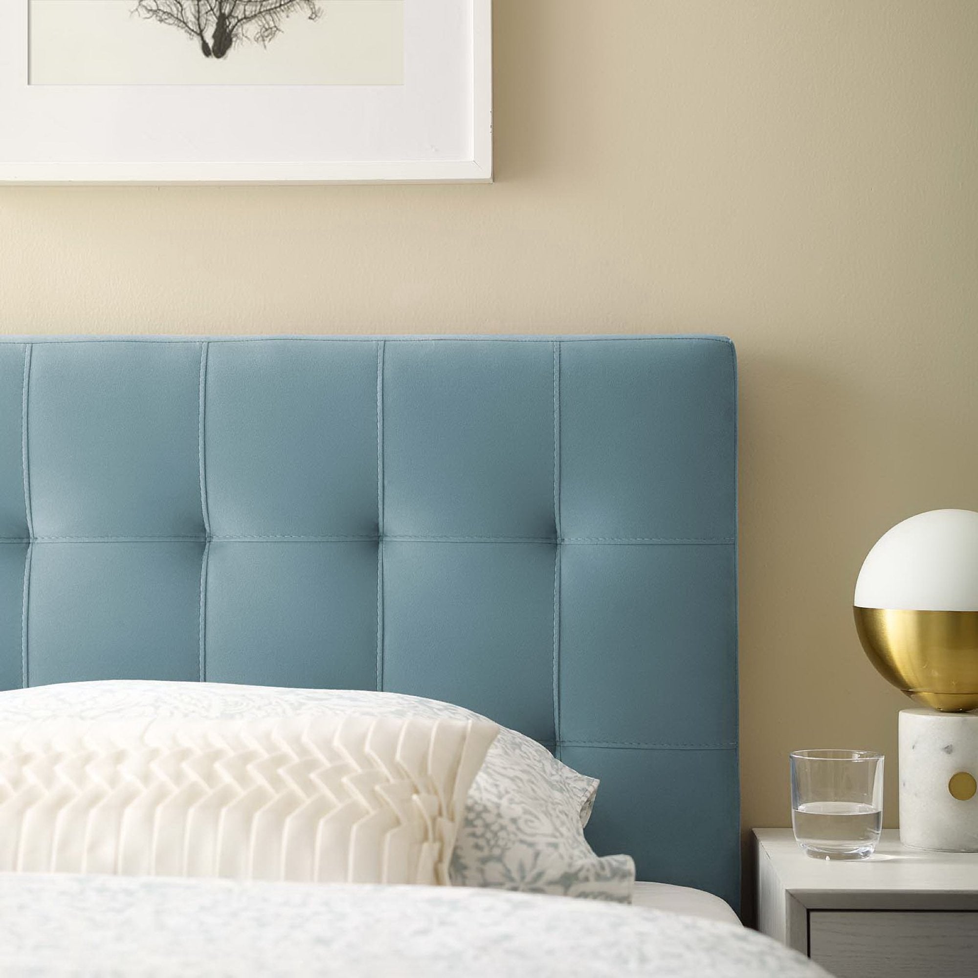 Lily Biscuit Tufted Performance Velvet Twin Headboard, Light Blue