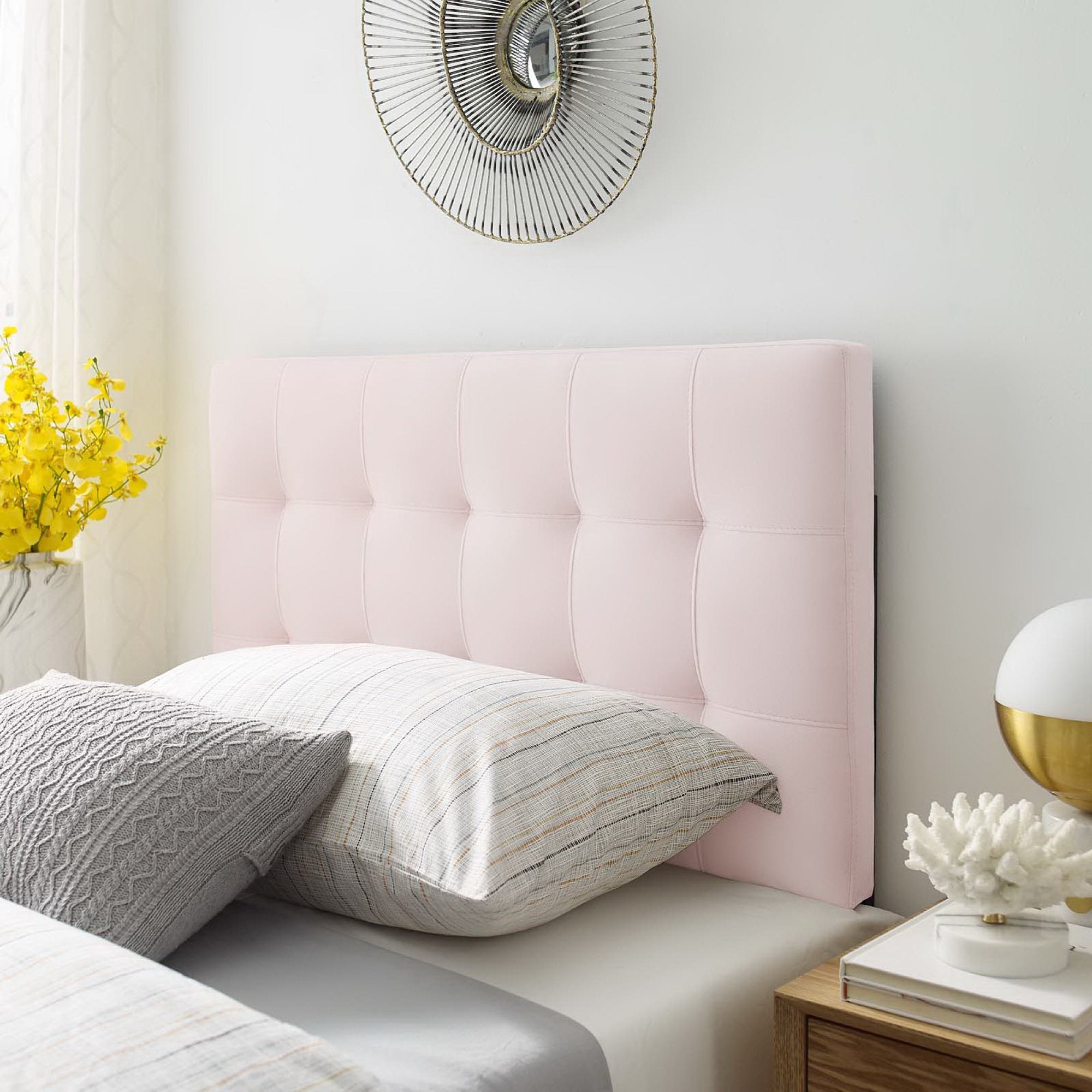 Lily Biscuit Tufted Performance Velvet Twin Headboard, Pink