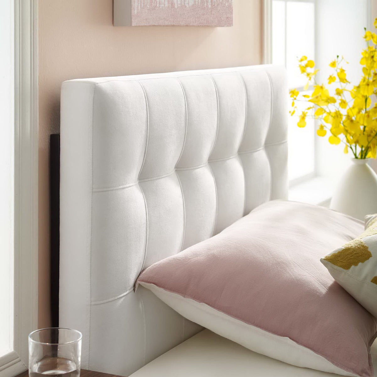 Lily Biscuit Tufted Performance Velvet Twin Headboard, White