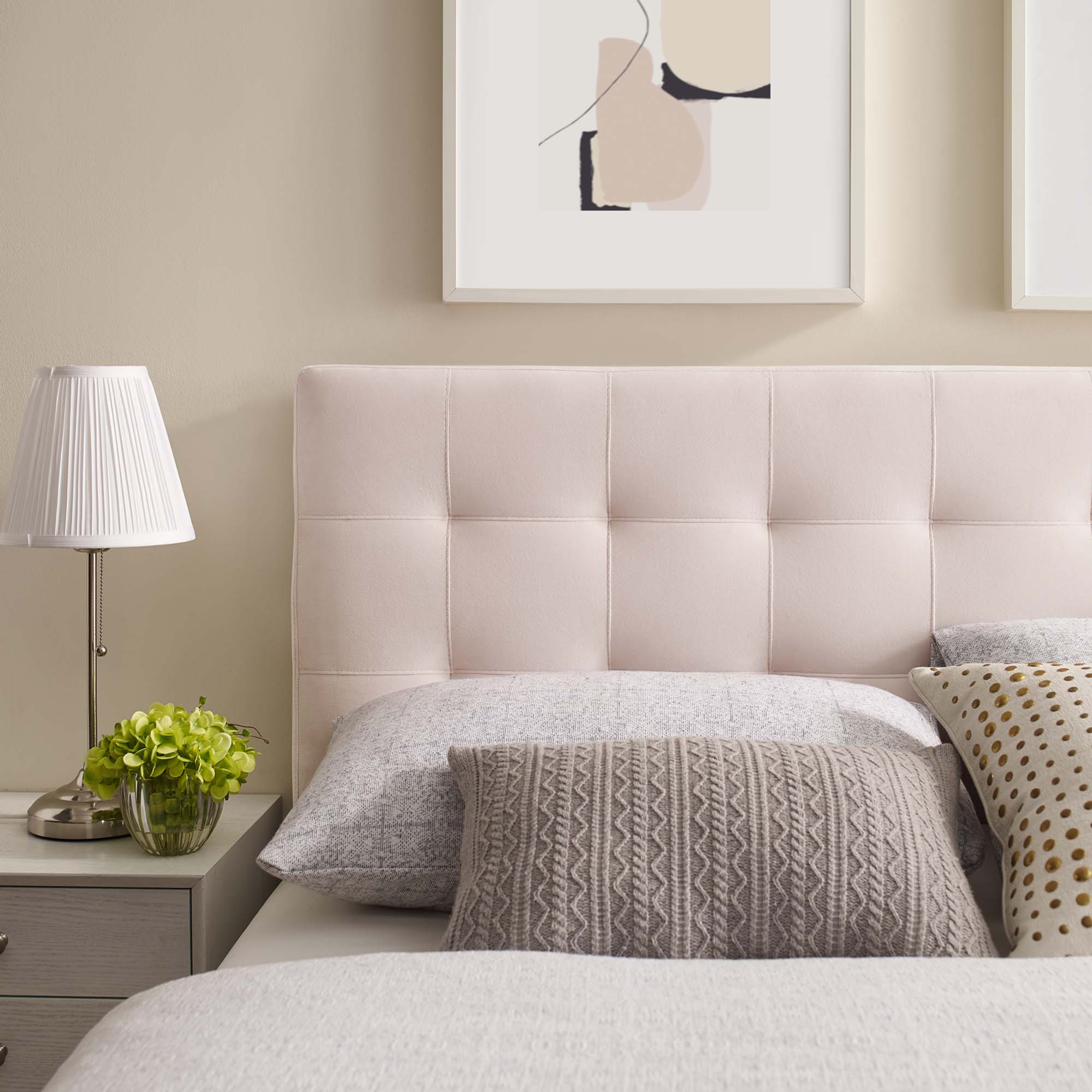 Lily Biscuit Tufted Performance Velvet Full Headboard, Pink