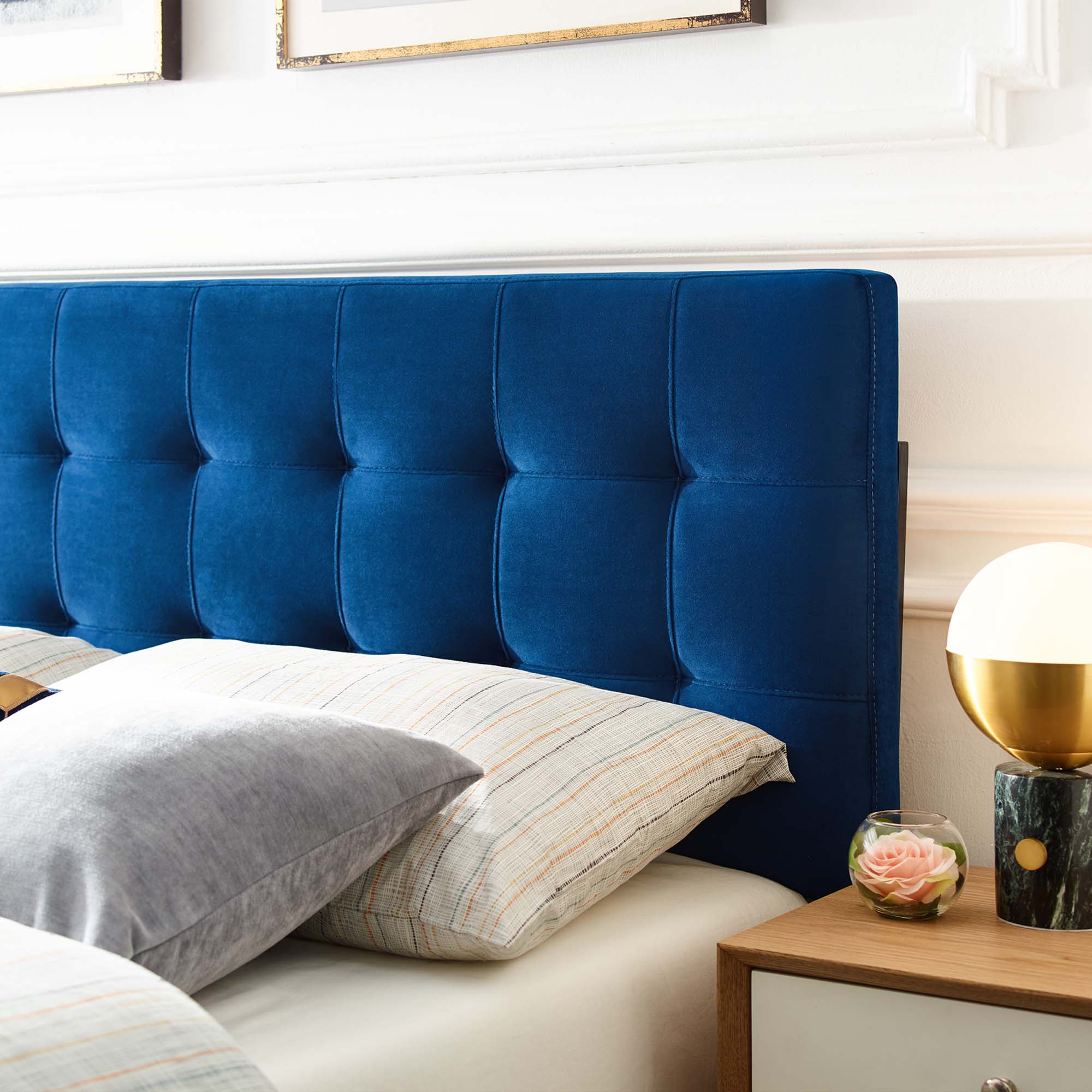 Lily Biscuit Tufted Performance Velvet Queen Headboard, Navy