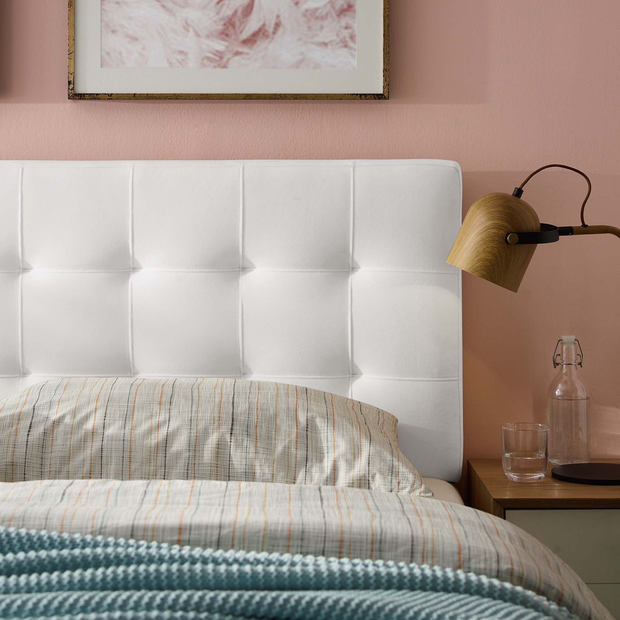 Lily Biscuit Tufted Performance Velvet Queen Headboard, White