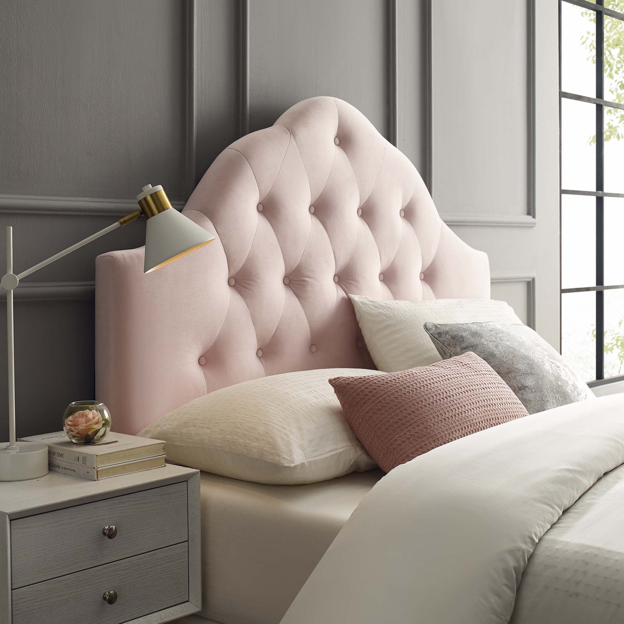 Sovereign Diamond Tufted Performance Velvet Queen Headboard, Pink