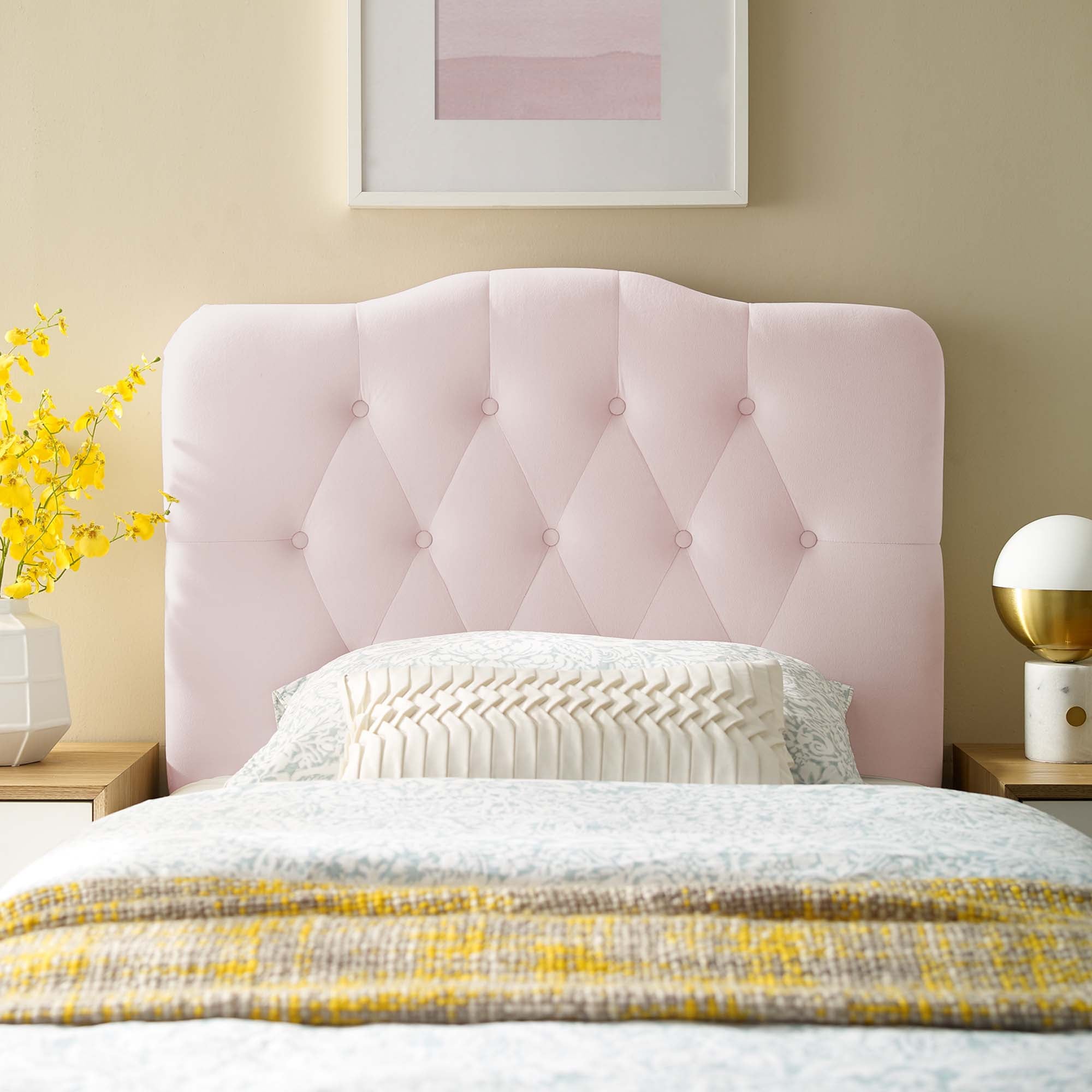 Annabel Diamond Tufted Performance Velvet Twin Headboard, Pink