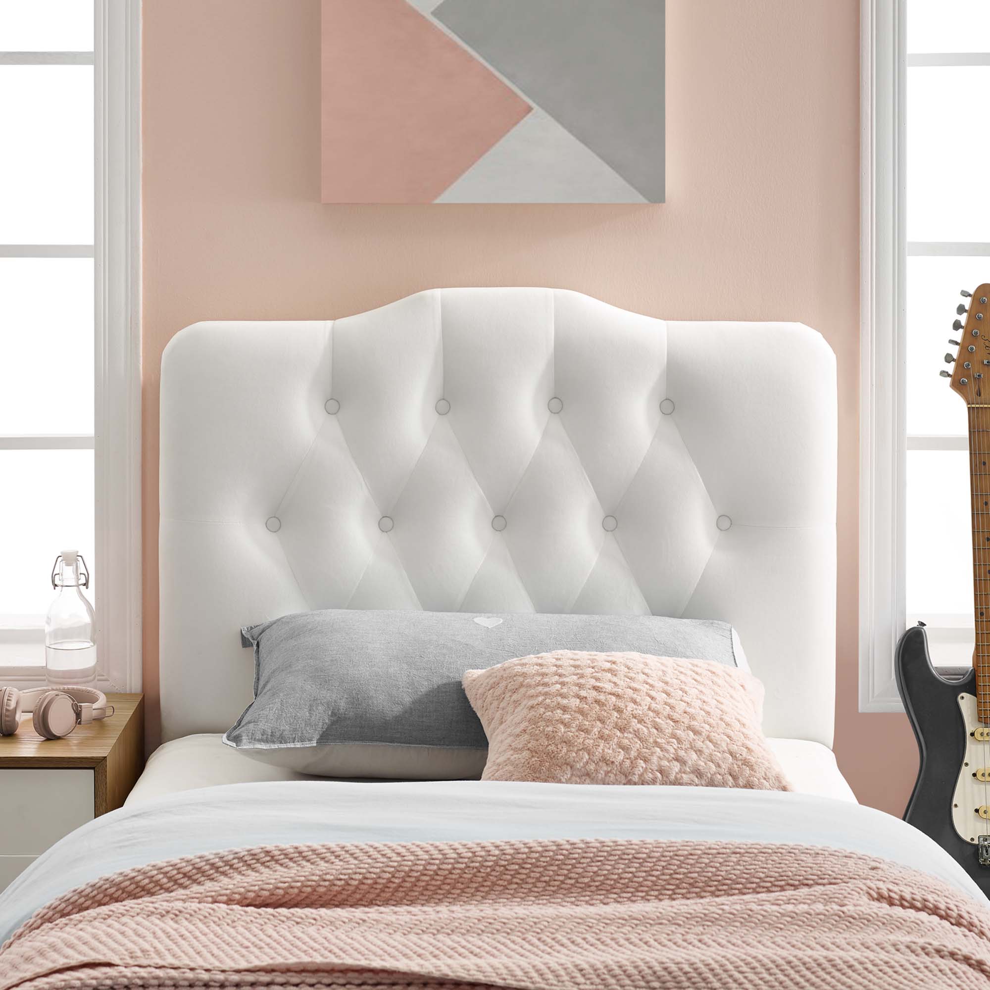 Annabel Diamond Tufted Performance Velvet Twin Headboard, White