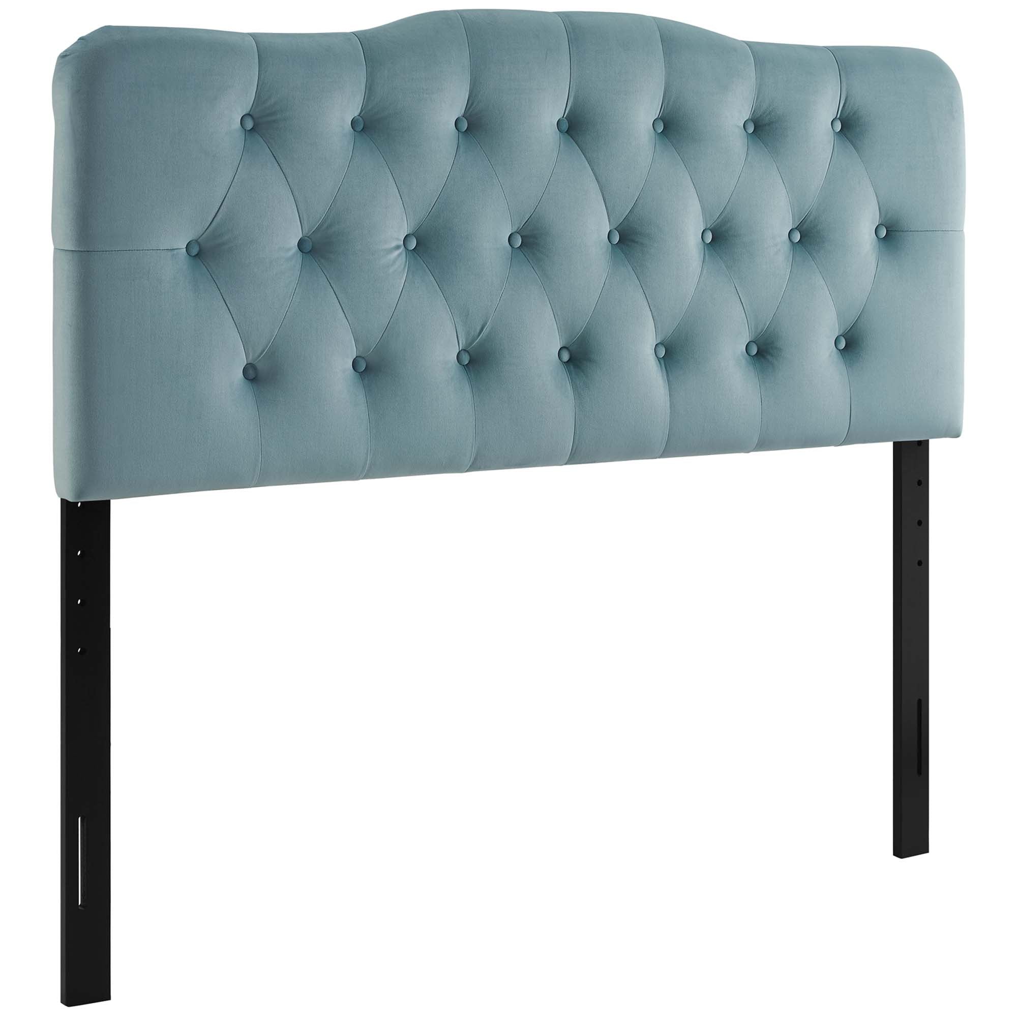 Annabel Diamond Tufted Performance Velvet Full Headboard, Light Blue