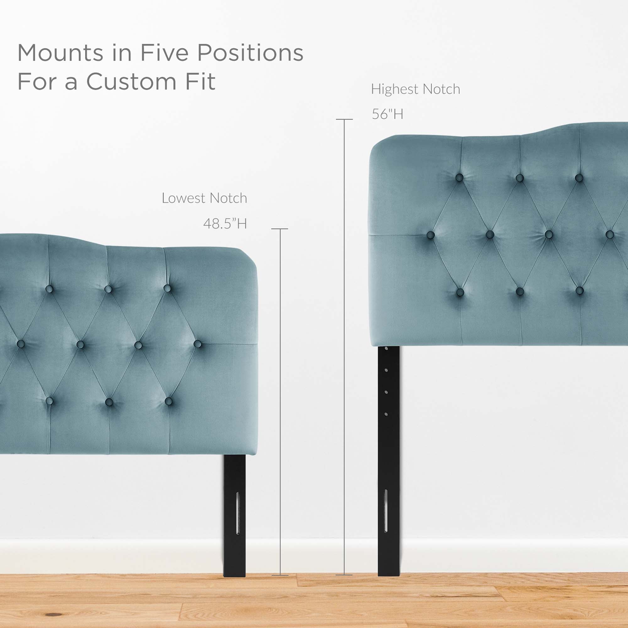 Annabel Diamond Tufted Performance Velvet Full Headboard, Light Blue